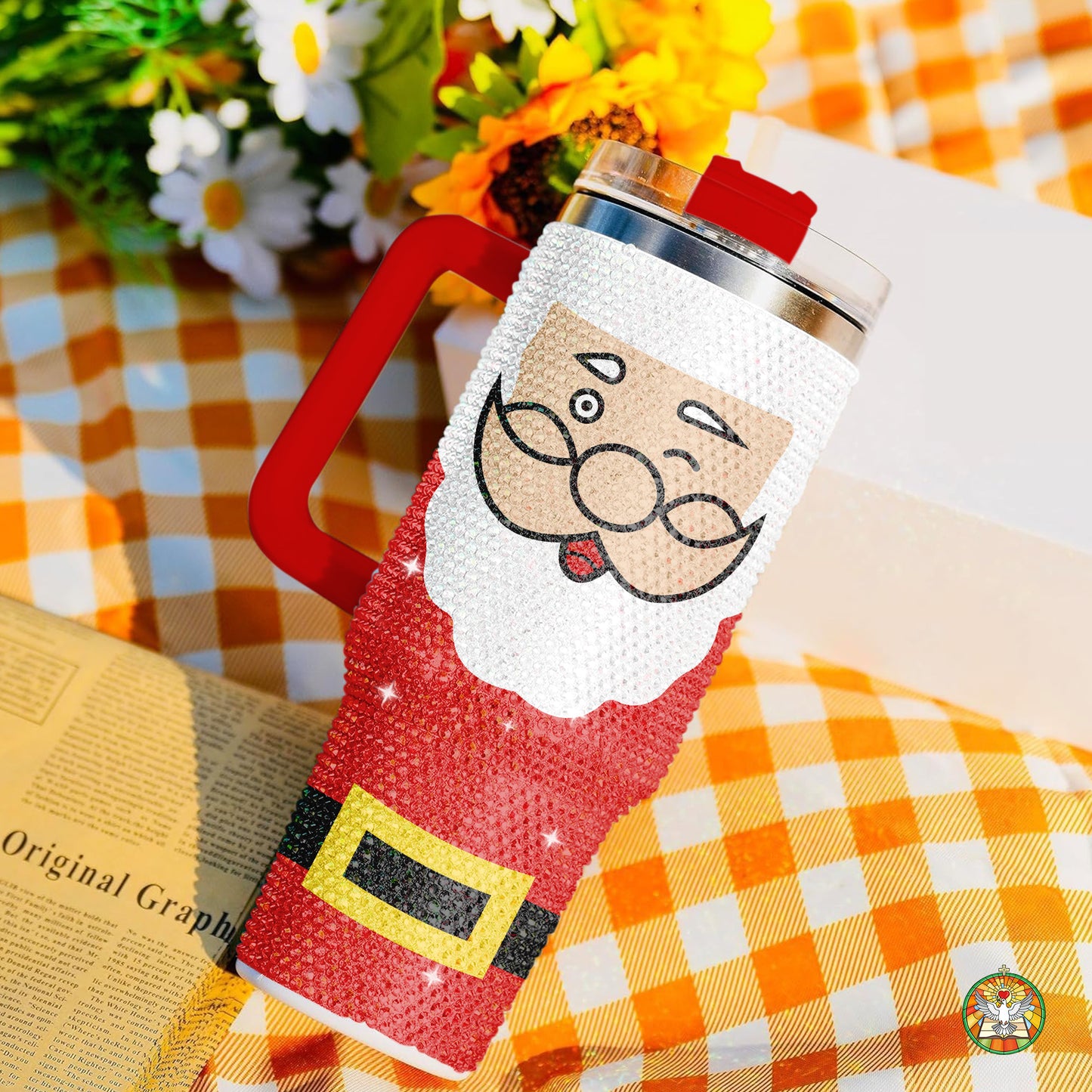 Santa Body Bling Diamond Tumbler 40oz - Sparkling Christmas Jolly Rhinestone Cup