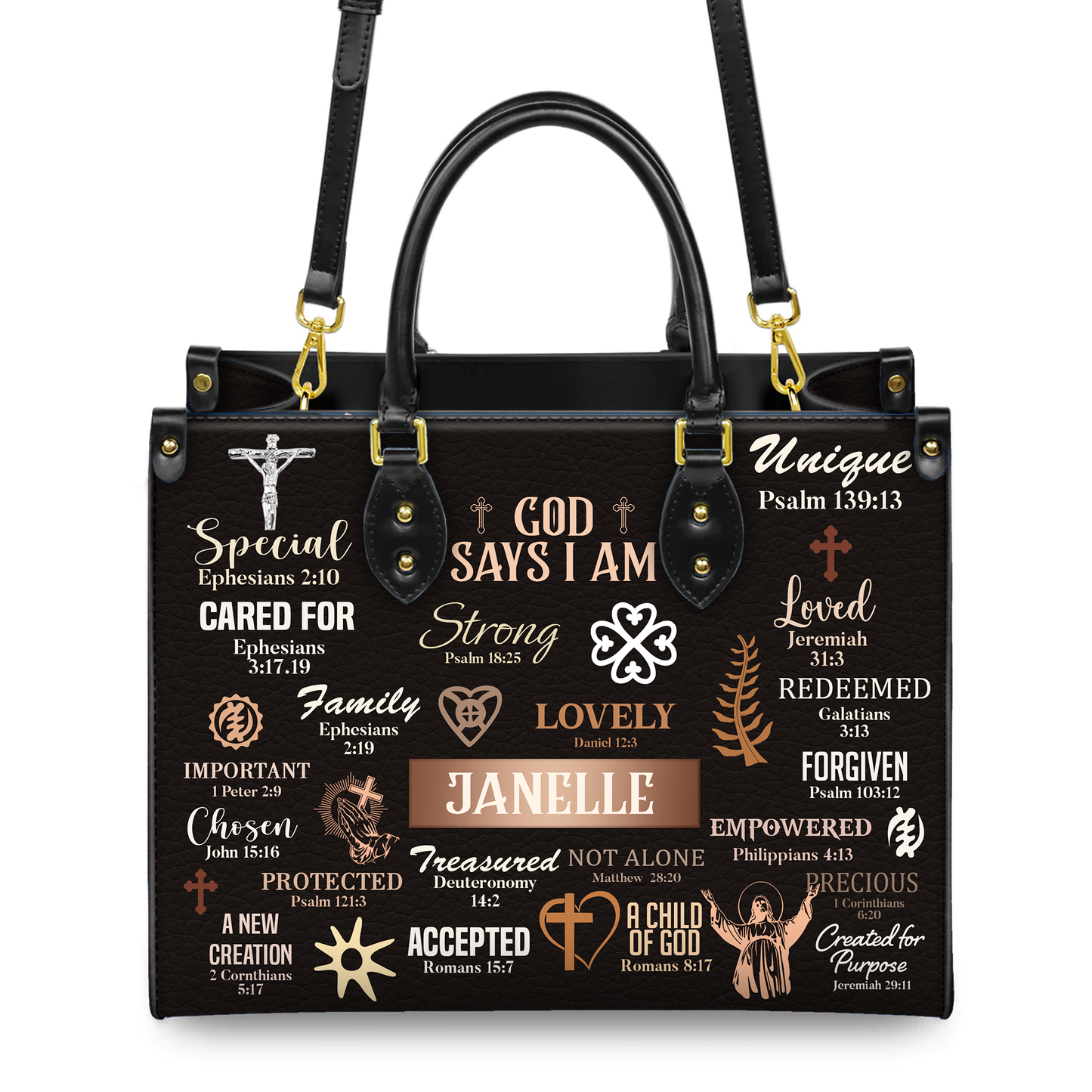 God Says I Am Special Loved Chosen Christian Identity Affirmation Personalized Leather Handbag
