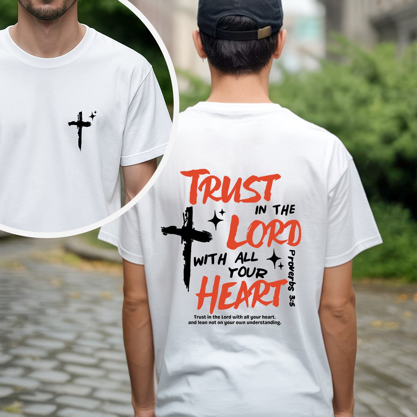 Trust In The Lord With All Your Heart Proverbs 3:5 Christian T-Shirt Two Sides Biblical Faith Tee
