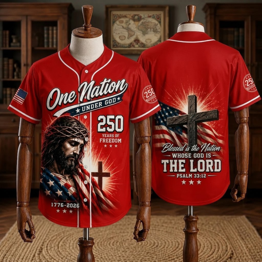 Christian Patriotic Baseball Jersey – America 250 Years Anniversary