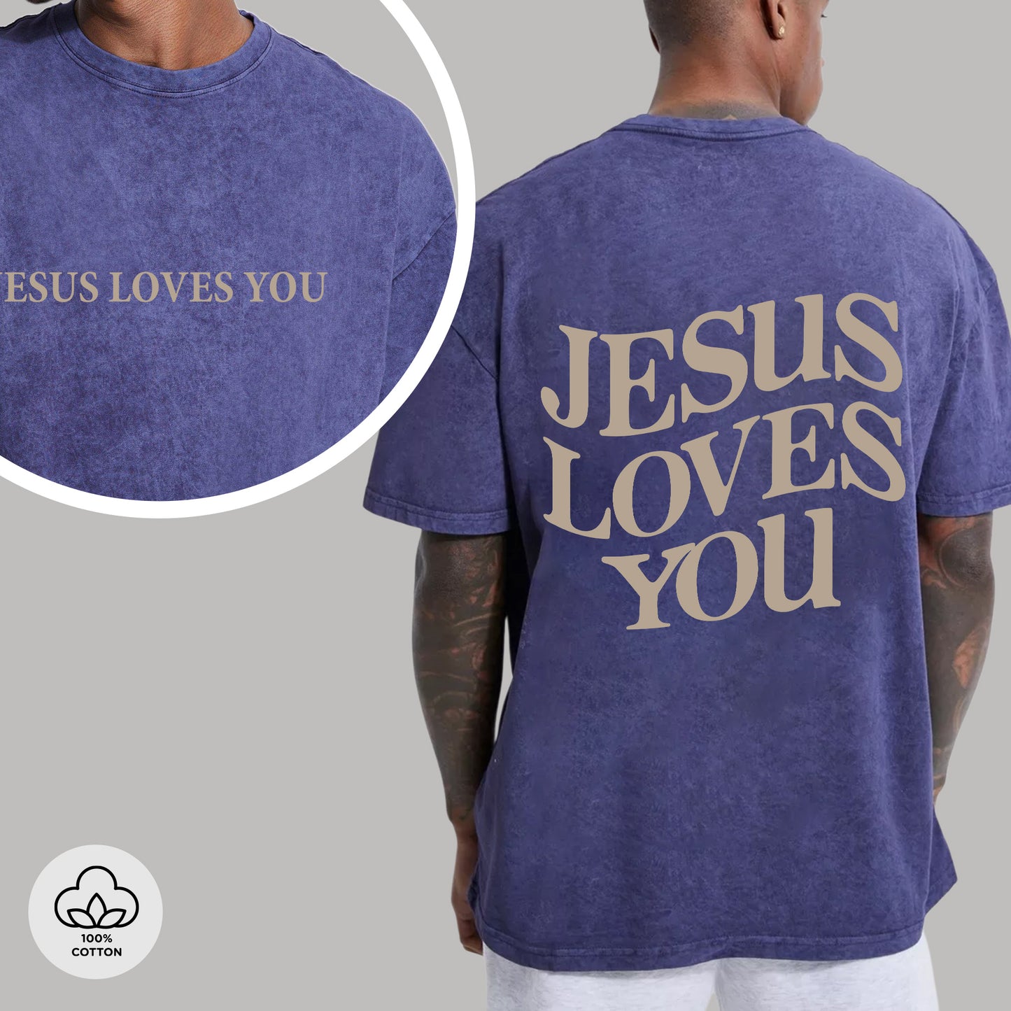 "Jesus Loves You" Unisex Vintage Washed Christian T-Shirt Two Sides | John 15:13 Personal Love Declaration Tee | Faith Guided Life Apparel