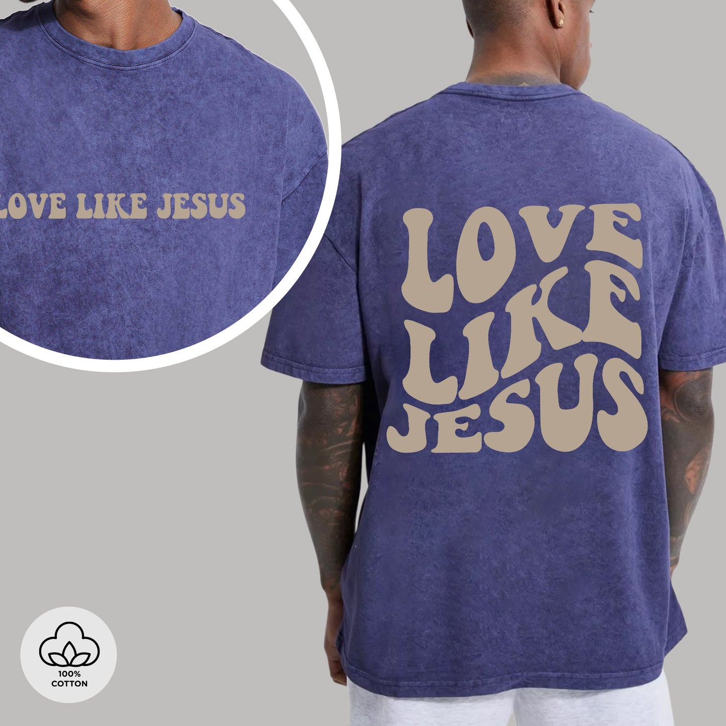 "Love Like Jesus" Unisex Vintage Washed Christian T-Shirt Two Sides | John 13:34-35 Love Command Tee | Faith Guided Life Apparel
