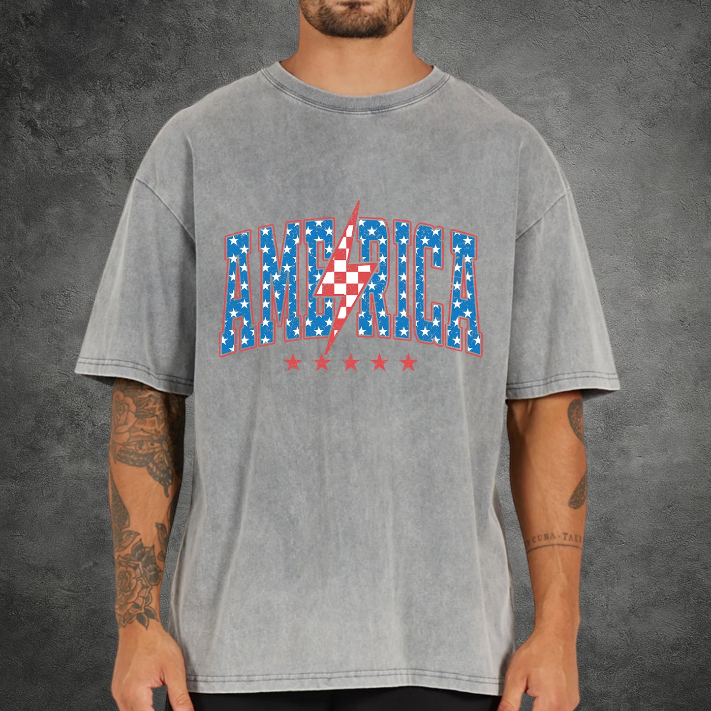 "America Lightning Bolt" Unisex Vintage Washed Cotton T-Shirt | Stars & Stripes Patriotic Tee | Faith Guided Life Apparel