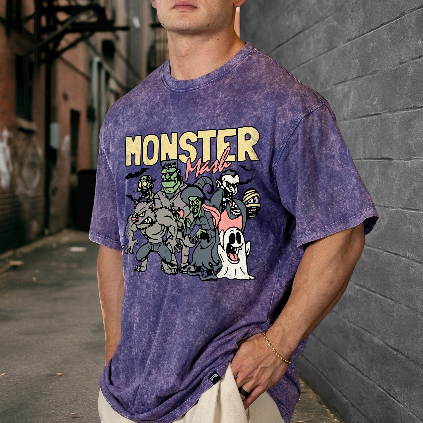 Monster Mash Vintage Washed 100% Cotton Halloween T-Shirt Classic Horror Characters Retro Tee
