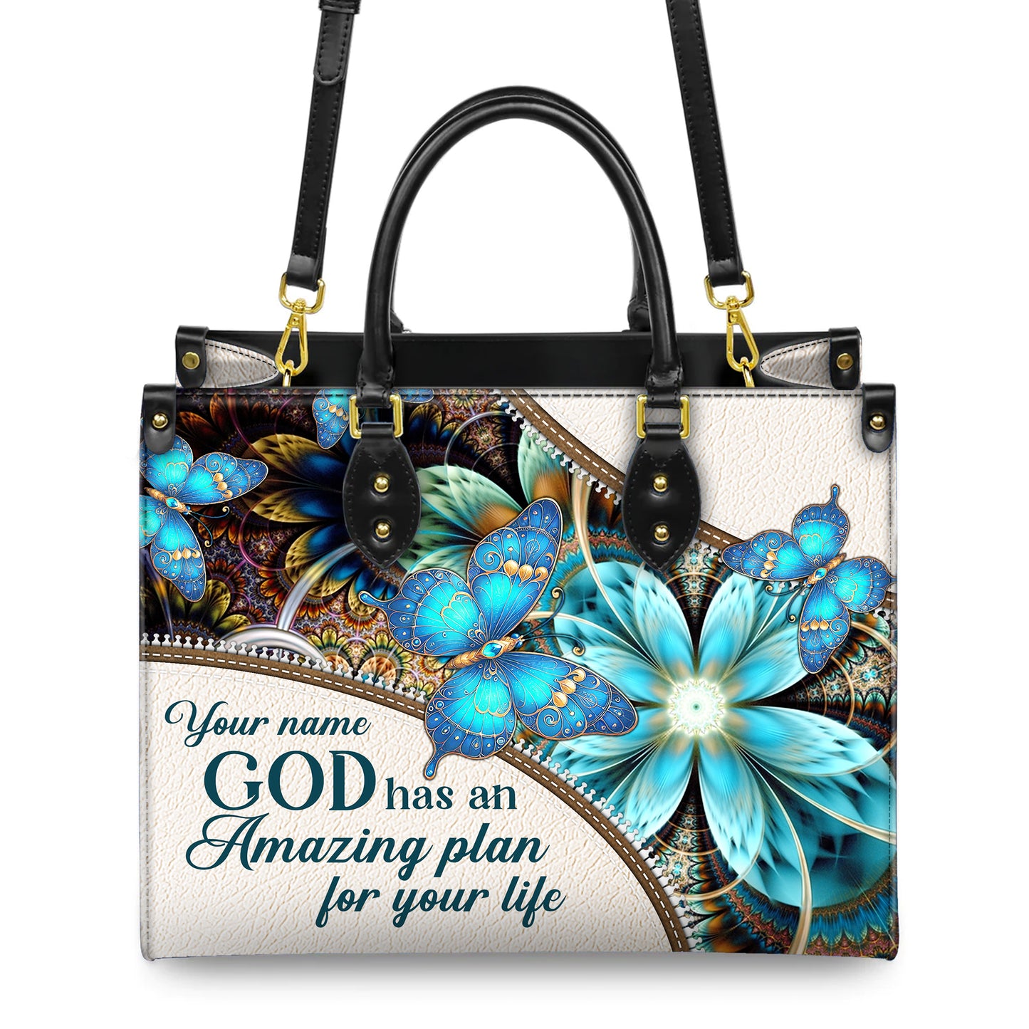 God Has An Amazing Plan For Your Life Personalized Faith Butterfly Leather Handbag Christian Women