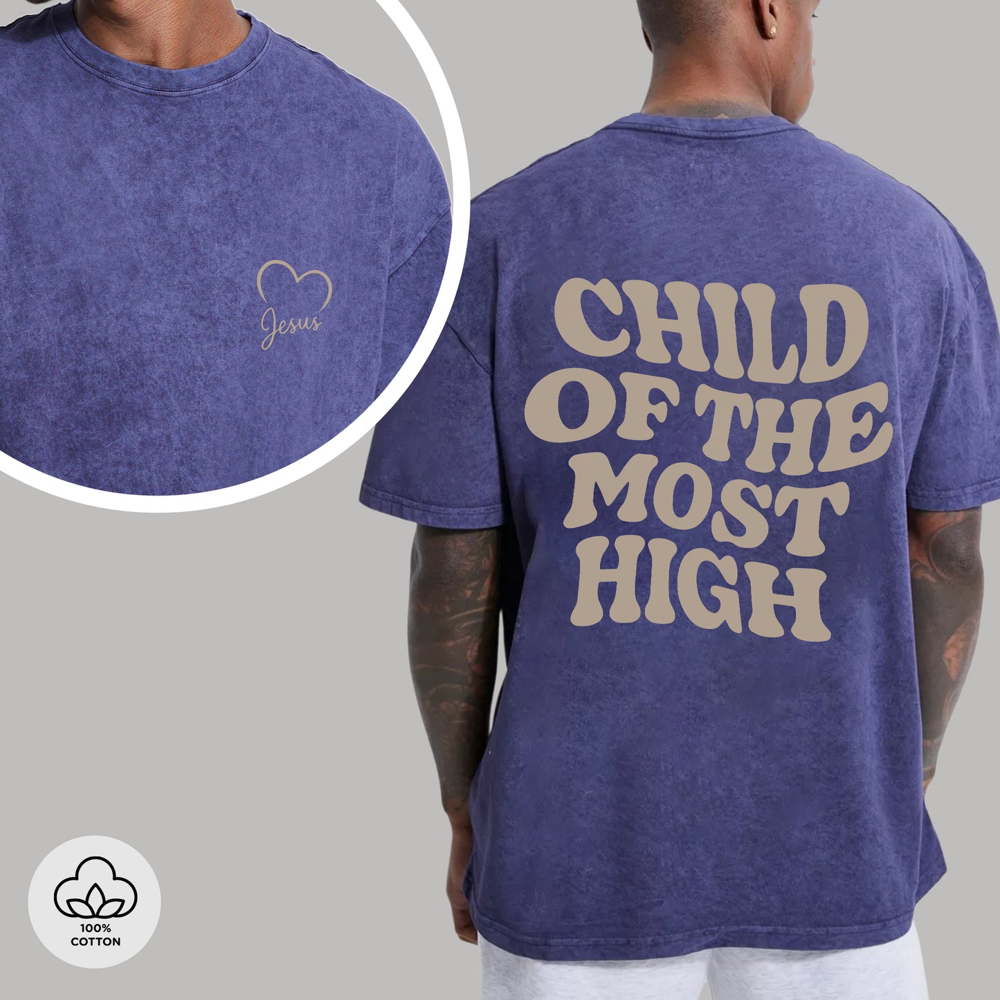 "Child Of The Most High" Unisex Vintage Washed Christian T-Shirt Two Sides | Psalm 82:6 Identity Declaration Tee | Faith Guided Life Apparel