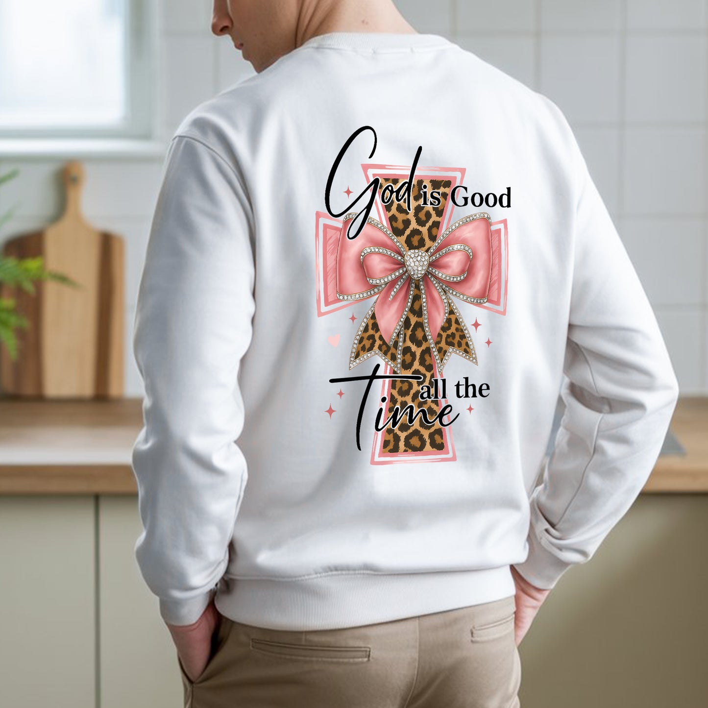 God is Good all the Time" Leopard Cross Bow Christian T-Shirt Two Sides | Faith Guided Life Apparel