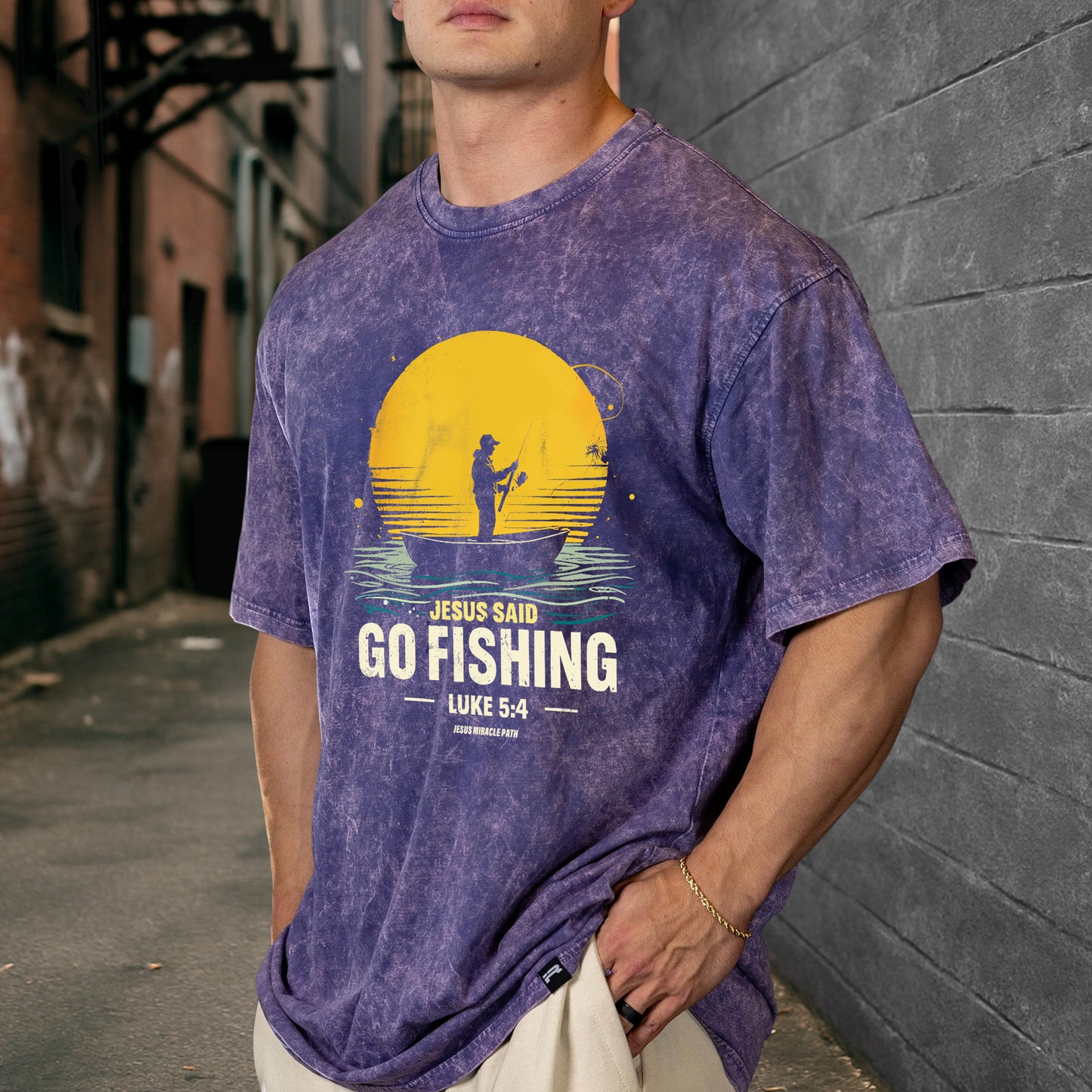 Jesus Said Go Fishing Luke 5:4 Christian Washed 100% Cotton T-Shirt Biblical Fishing Faith Tee