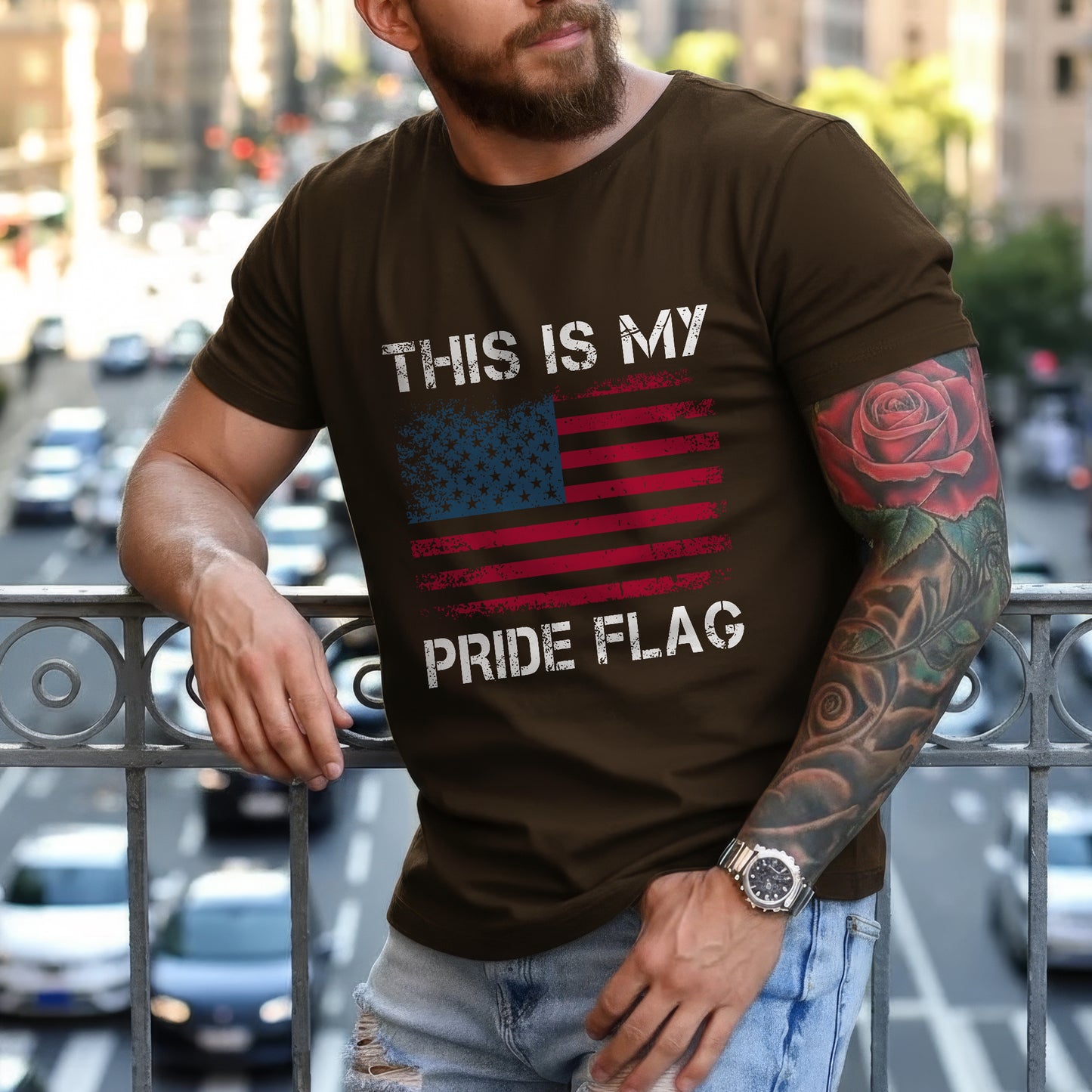 This Is My Pride Flag Distressed American Flag T-Shirt