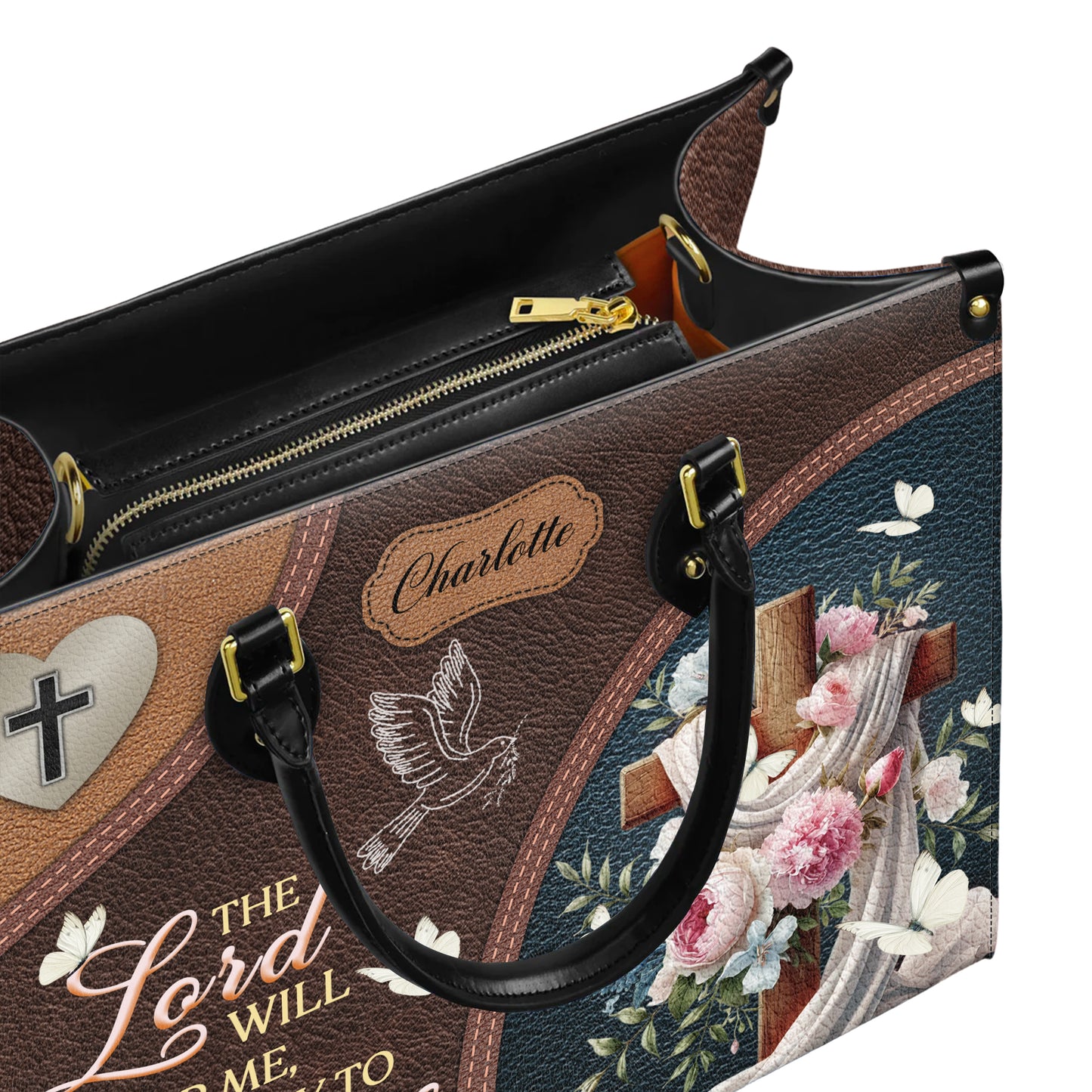 The Lord Will Fight For Me I Need Only Be Still Exodus 14:14 Personalized Faith Leather Handbag
