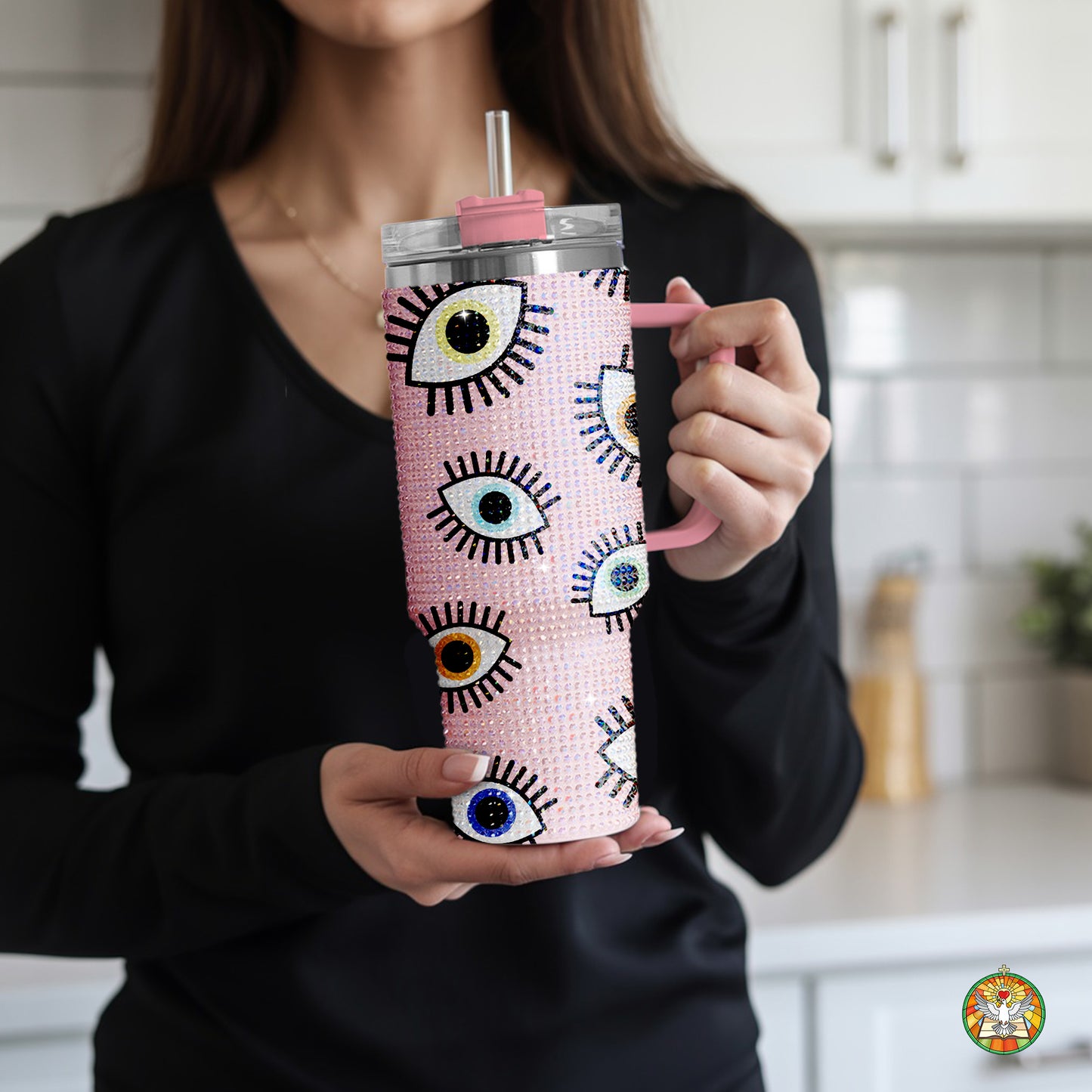 Evil Eye Pink Bling Diamond Tumbler 40oz - Sparkling Protection Rhinestone Cup