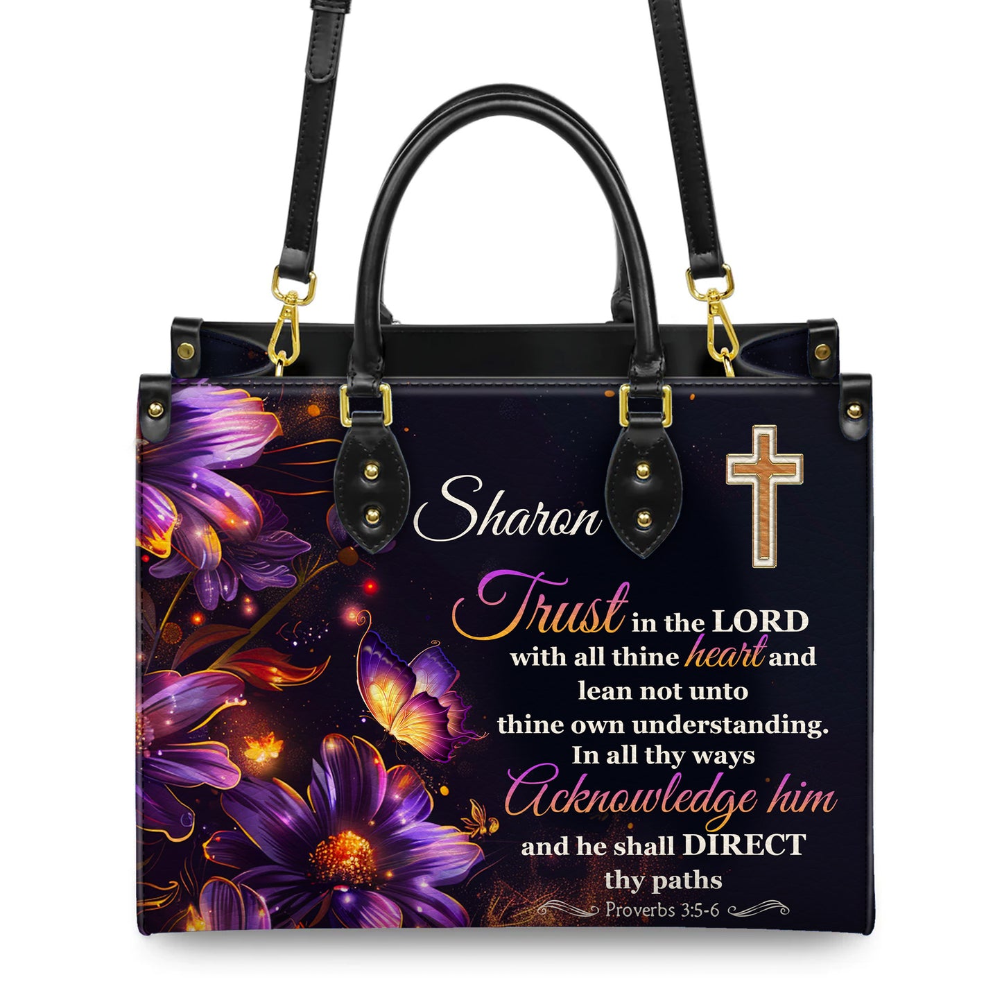 Trust In The Lord Proverbs 3:5-6 He Shall Direct Thy Paths Personalized Faith Leather Handbag