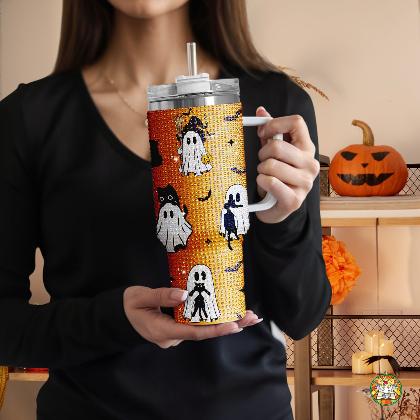 Witch Halloween Bling Diamond Tumbler 40oz - Sparkling Spooky Rhinestone Cup