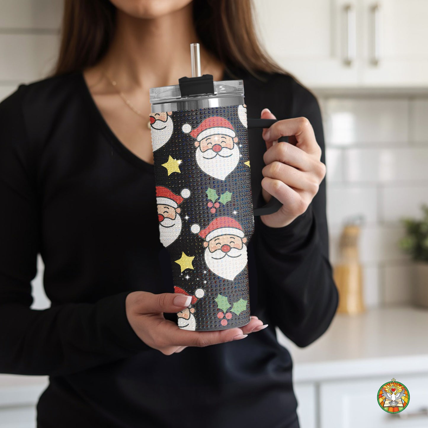 Santa Christmas Bling Diamond Tumbler 40oz - Sparkling Holiday Rhinestone Cup