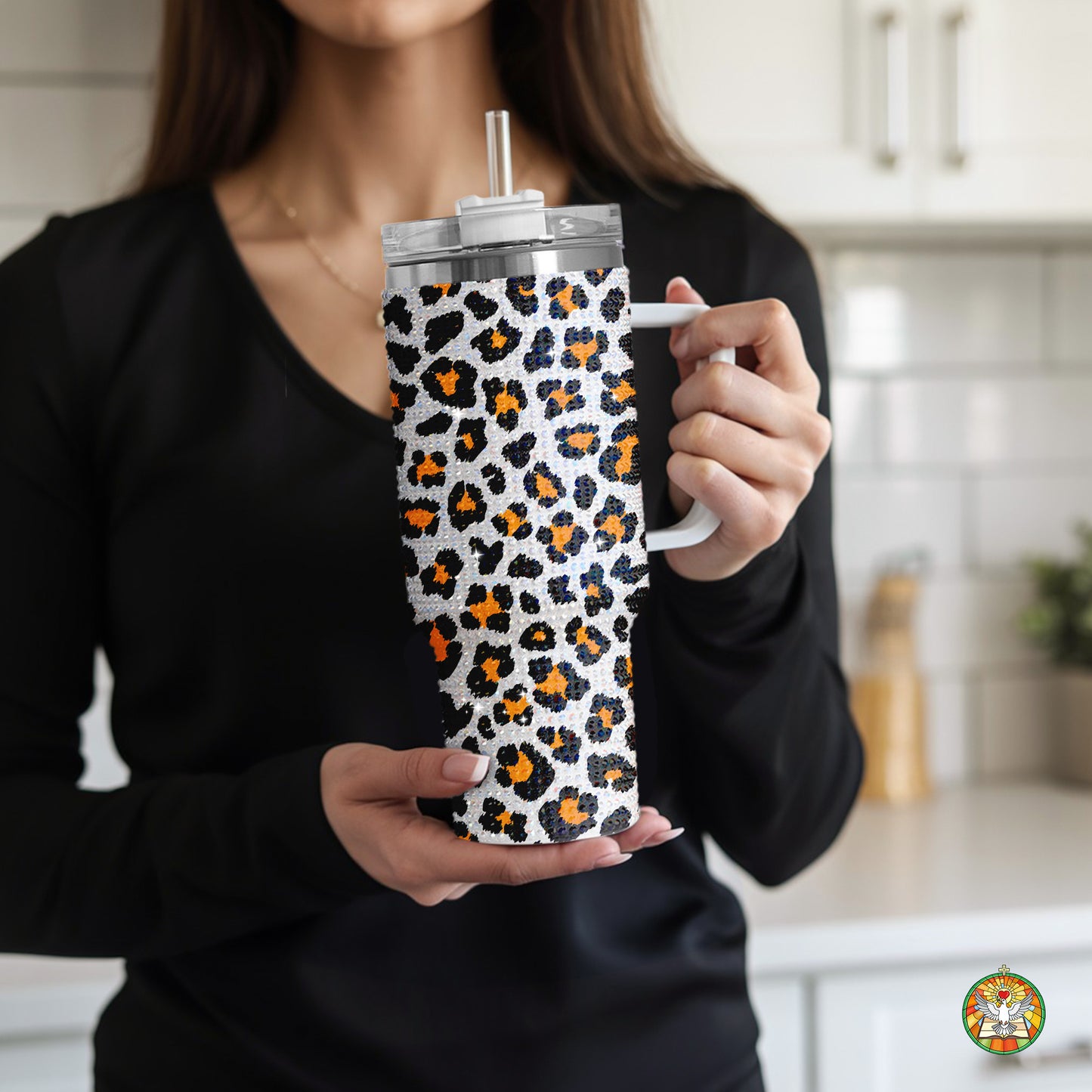 Black Cat Halloween Bling Diamond Tumbler 40oz - Sparkling Spooky Rhinestone Cup