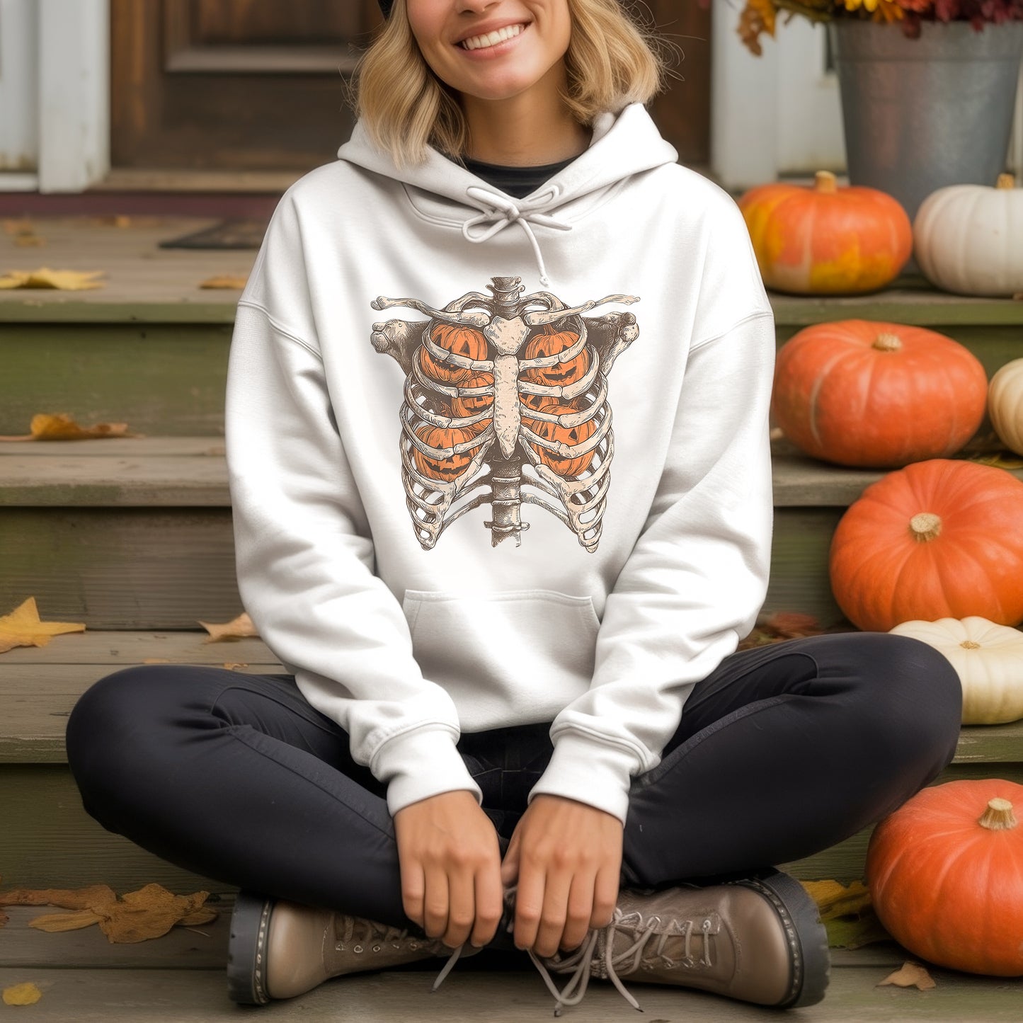 Pumpkin Ribcage Skeleton Halloween T-Shirt Jack-O-Lantern Anatomy Spooky Season Tee