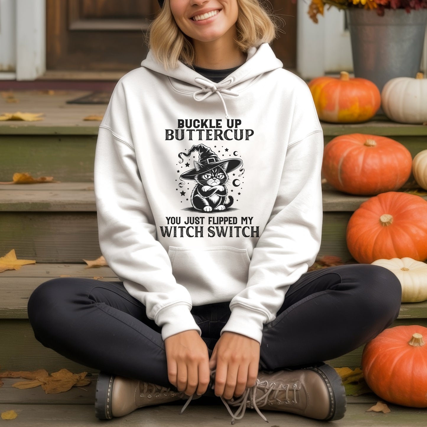 Buckle Up Buttercup You Just Flipped My Witch Switch Cat Halloween T-Shirt Sassy Spooky Tee