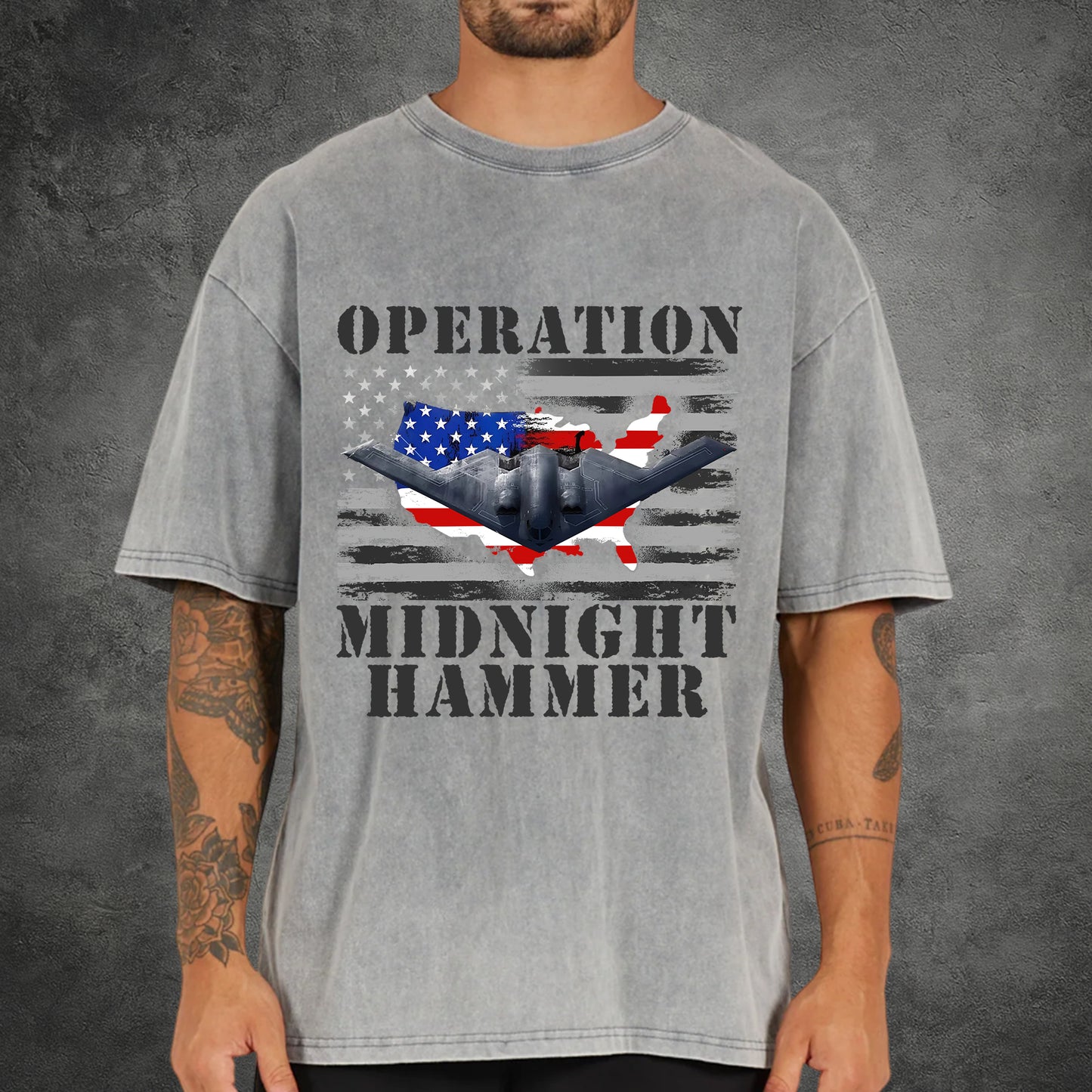 Operation Midnight Hammer Patriotic Unisex 100% Cotton Vintage Washed Christian T-Shirt | God Bless America Military Tribute