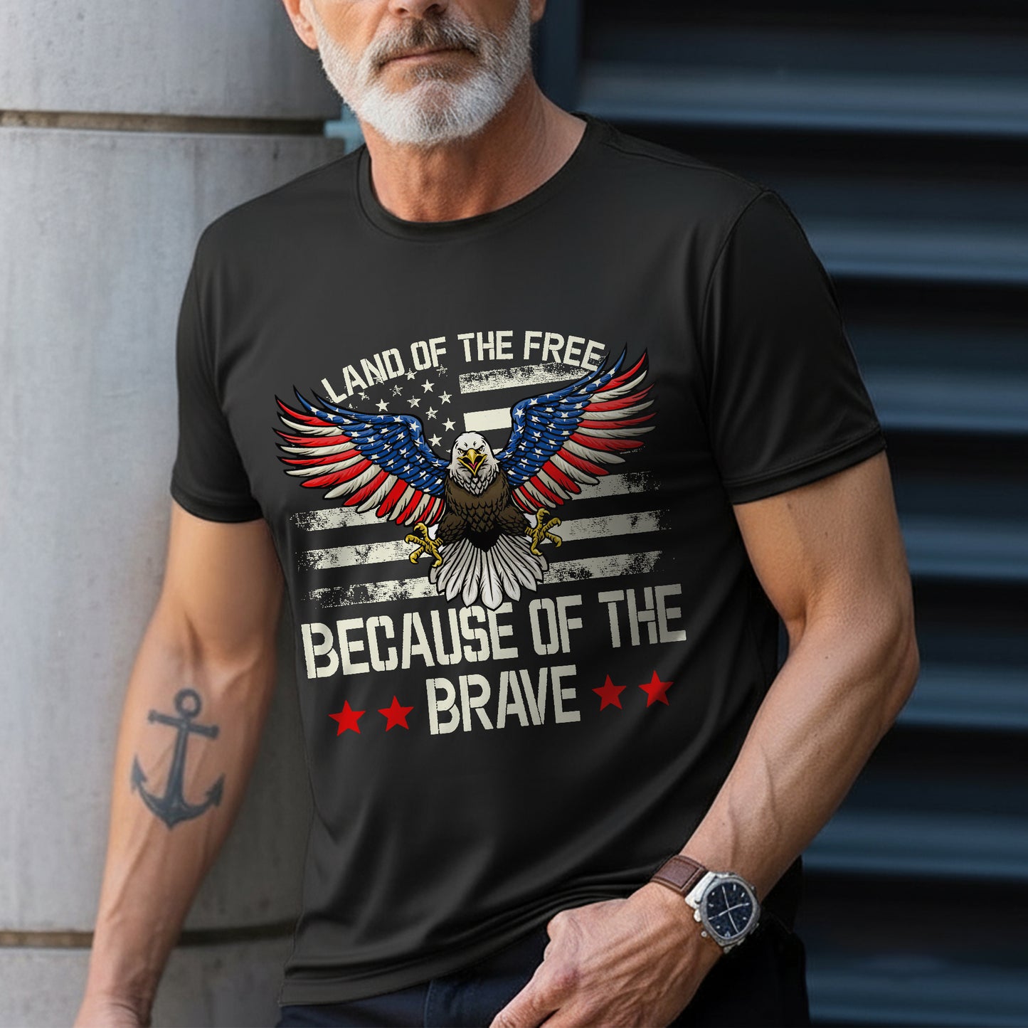 Land of the Free Because of the Brave Patriotic USA Eagle Tshirt