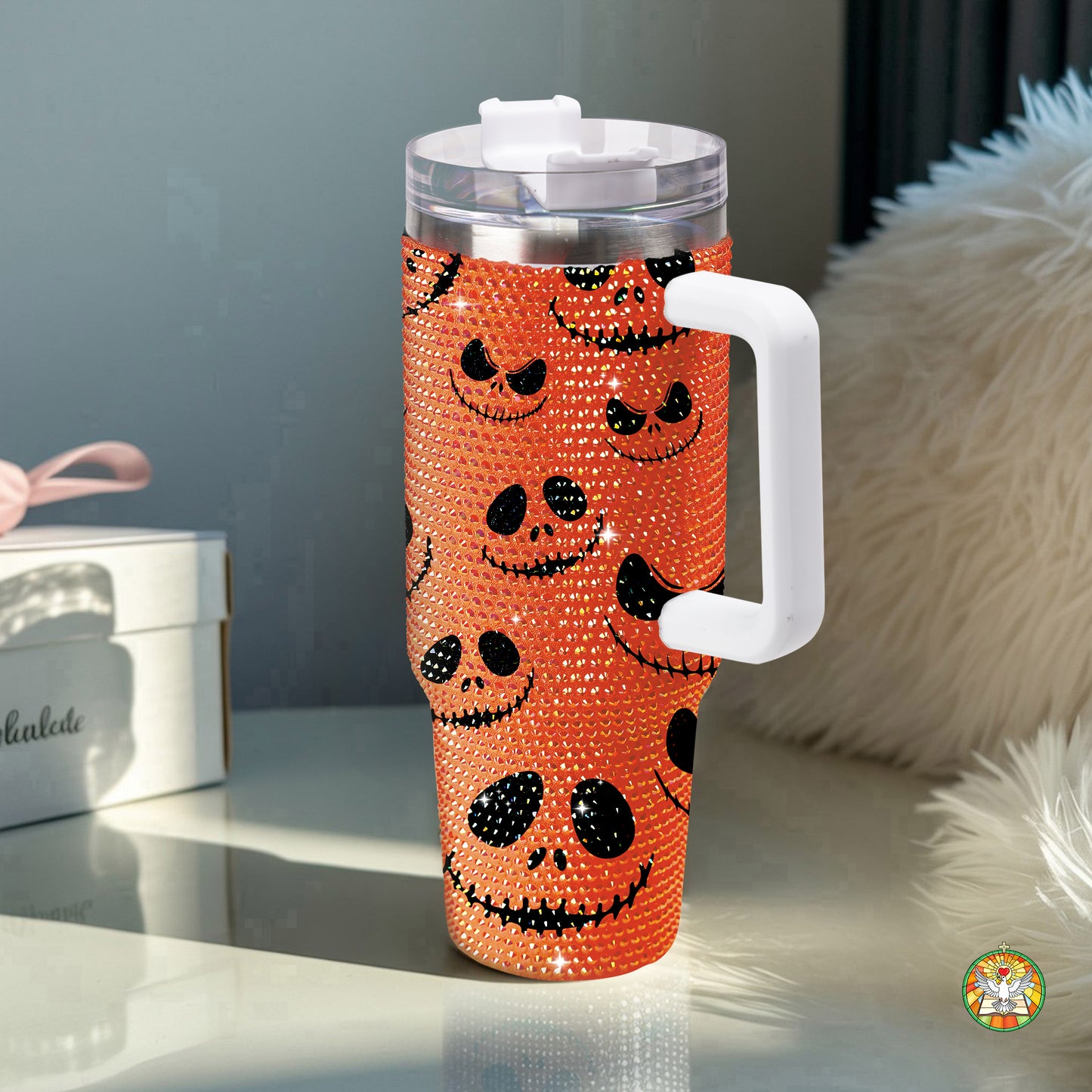 Pumpkin Halloween Bling Diamond Tumbler 40oz - Sparkling Spooky Rhinestone Cup