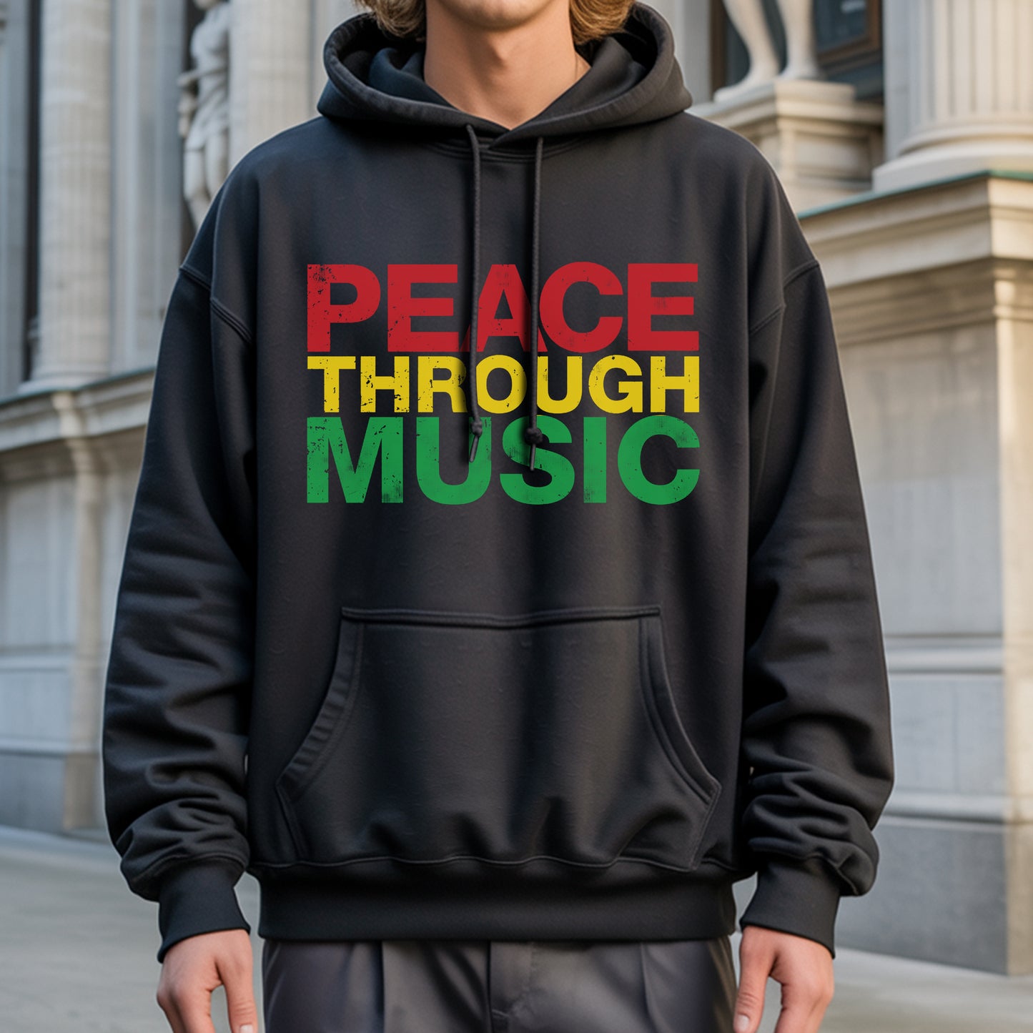 Peace Through Music T-Shirt - Rastafarian Colors Unity Declaration