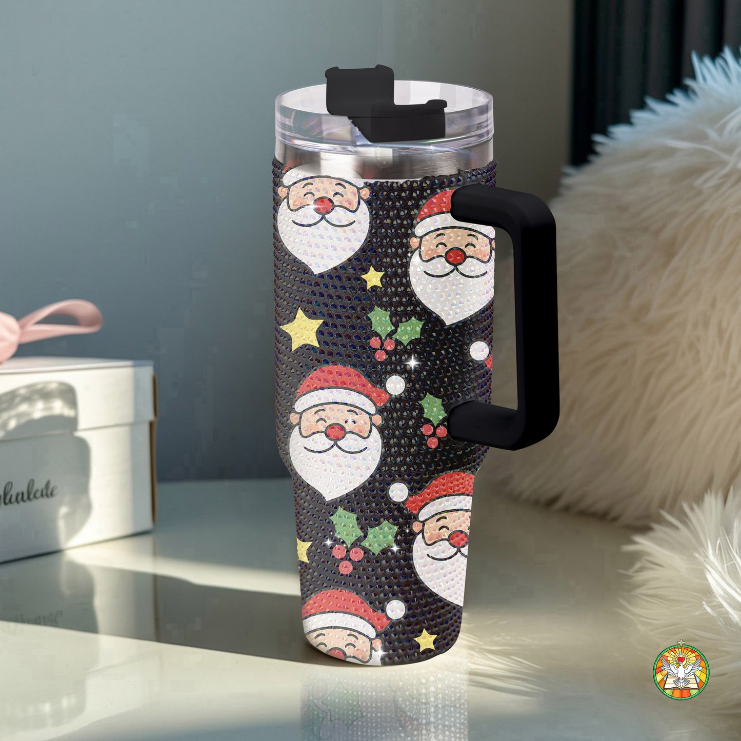 Santa Christmas Bling Diamond Tumbler 40oz - Sparkling Holiday Rhinestone Cup