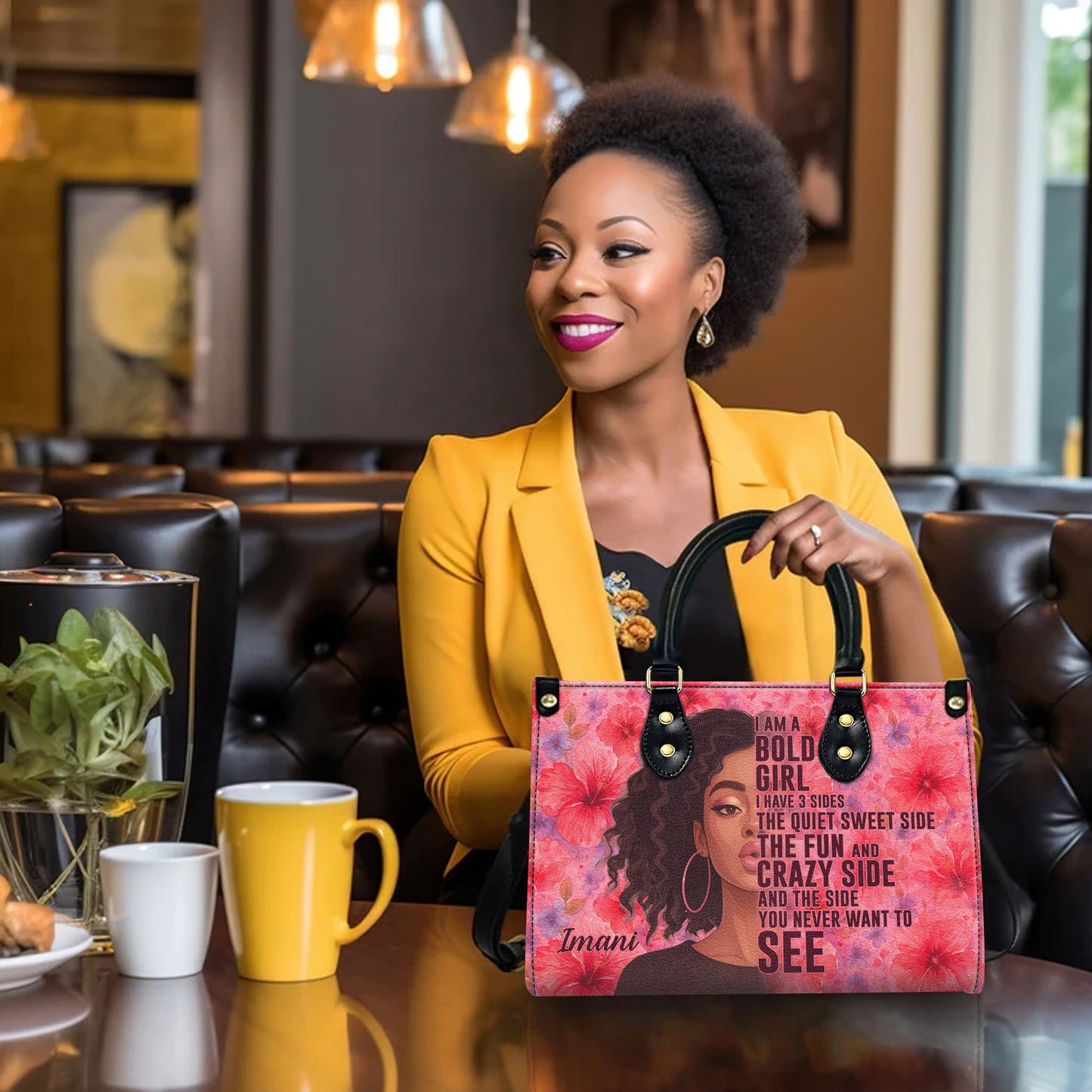 I Am A Bold Girl Three Sides Personalized Leather Handbag