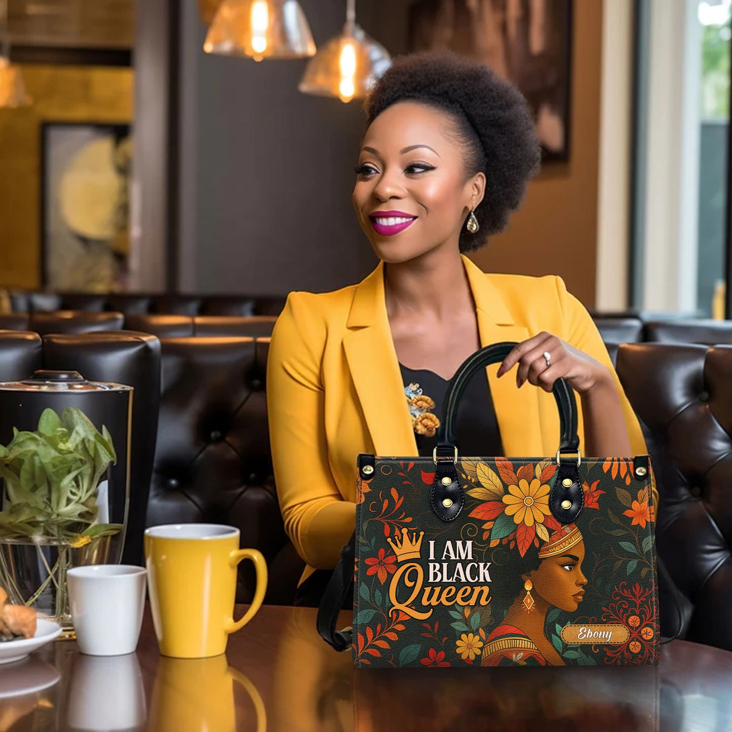 I Am Black Queen African Heritage Personalized Leather Handbag
