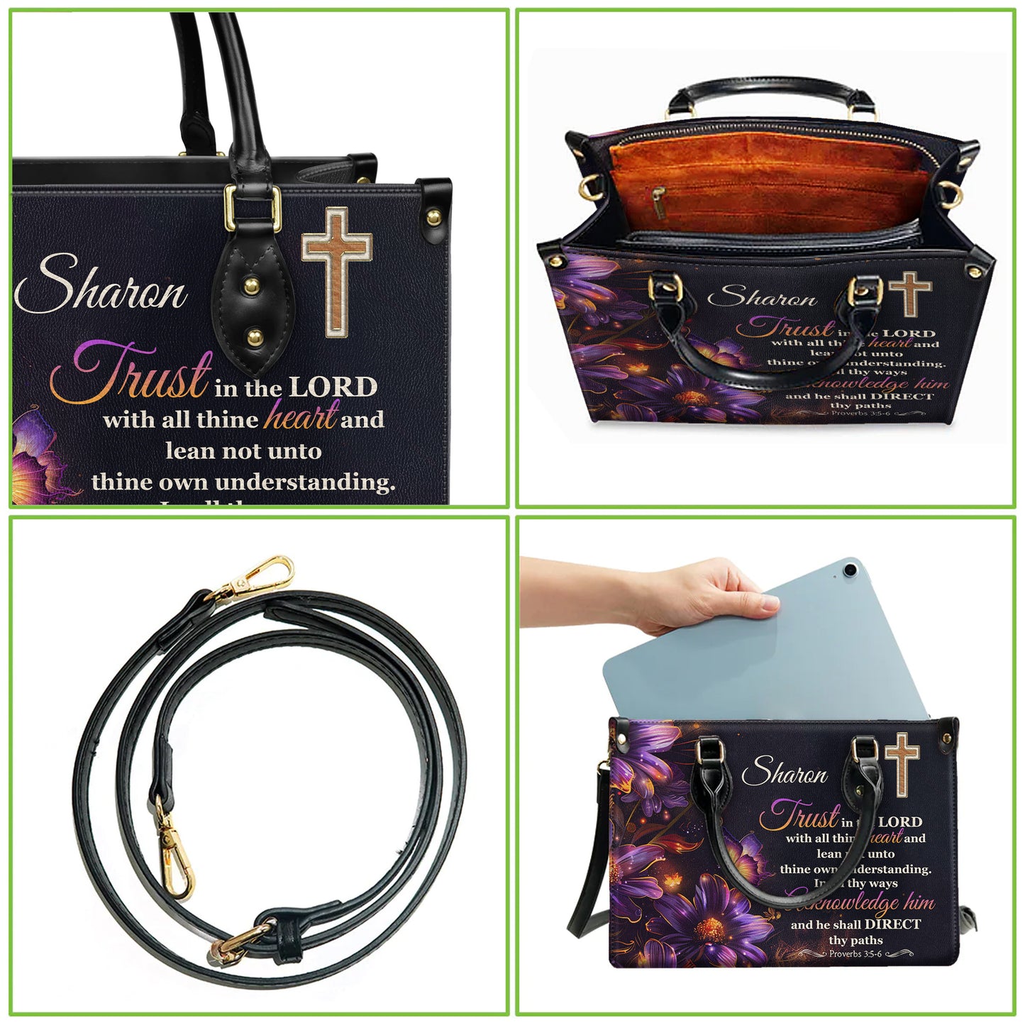 Trust In The Lord Proverbs 3:5-6 He Shall Direct Thy Paths Personalized Faith Leather Handbag