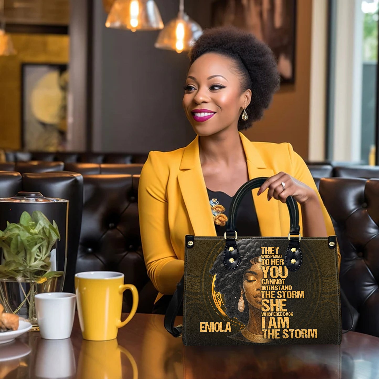 I Am The Storm Warrior Queen Personalized Leather Handbag Empowering African American Women