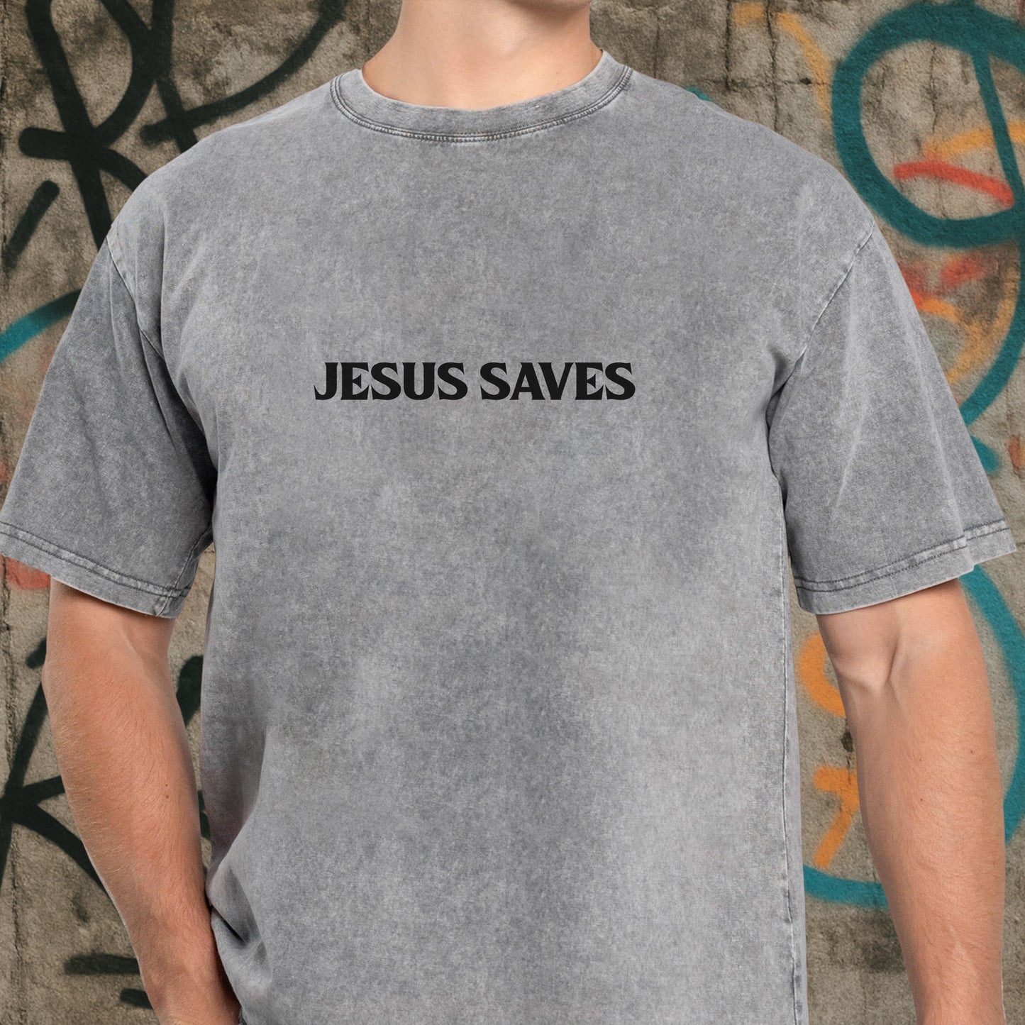 "Jesus Saves / There's Power In The Name Of Jesus" Unisex Vintage Washed Christian T-Shirt Two Sides | Acts 4:12 Salvation Declaration Tee | Faith Guided Life Apparel