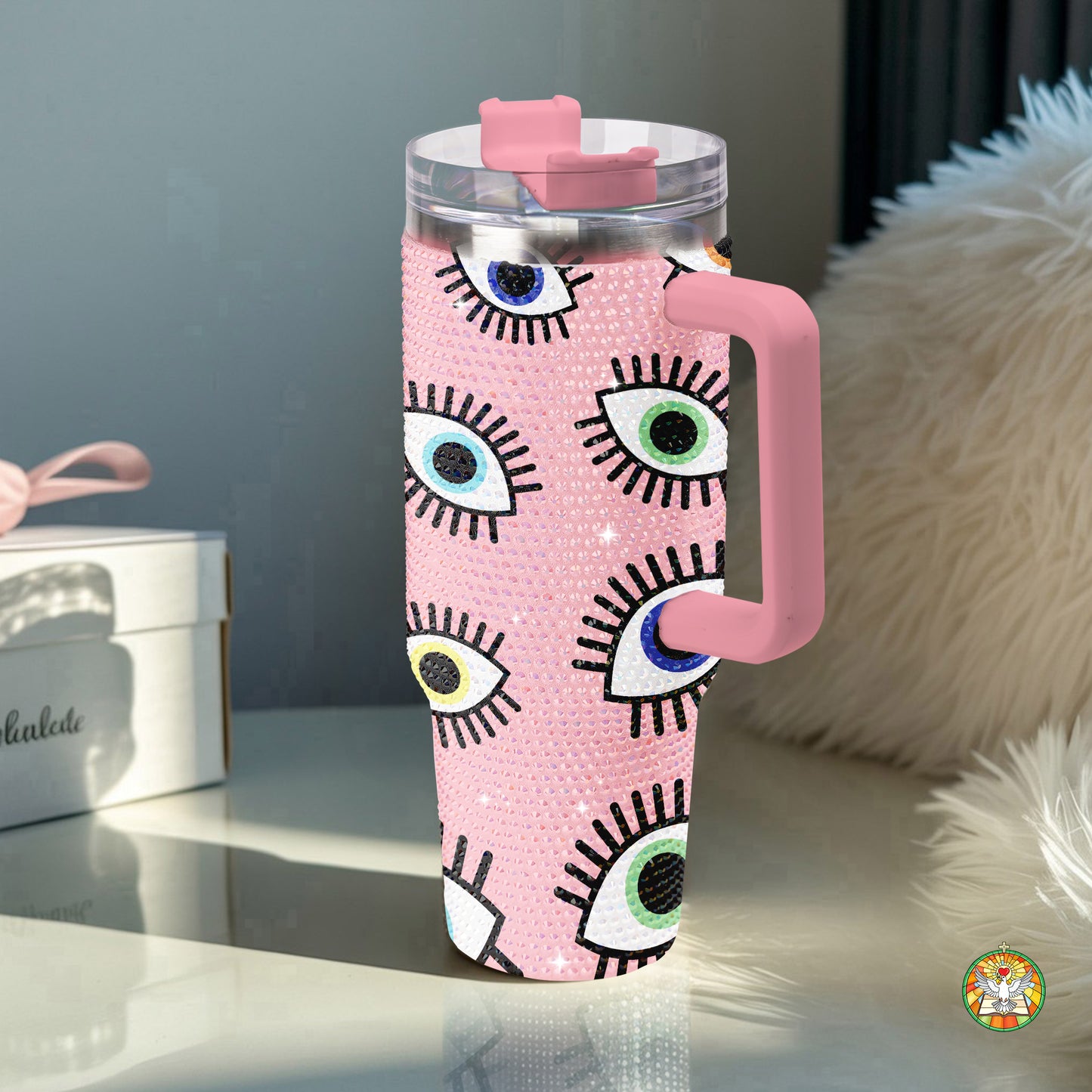 Evil Eye Pink Bling Diamond Tumbler 40oz - Sparkling Protection Rhinestone Cup