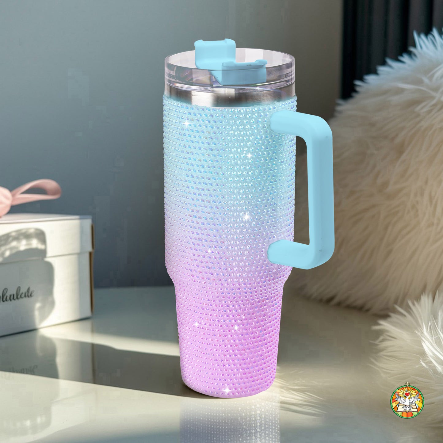 Blue Pink Gradient Bling Diamond Tumbler 40oz - Sparkling Ombre Dreams Rhinestone Cup
