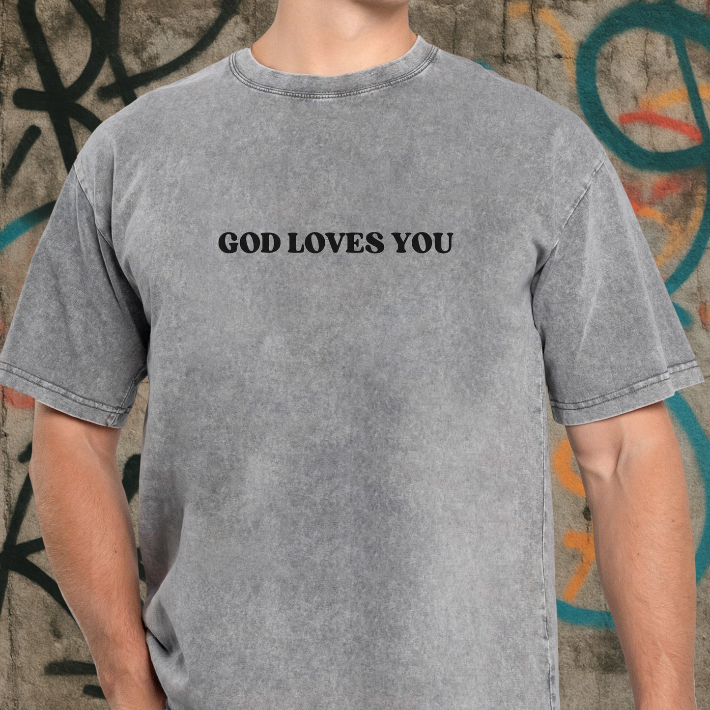 "God Loves You" Unisex Vintage Washed Christian T-Shirt Two Sides | John 3:16 Good News Declaration Tee | Faith Guided Life Apparel