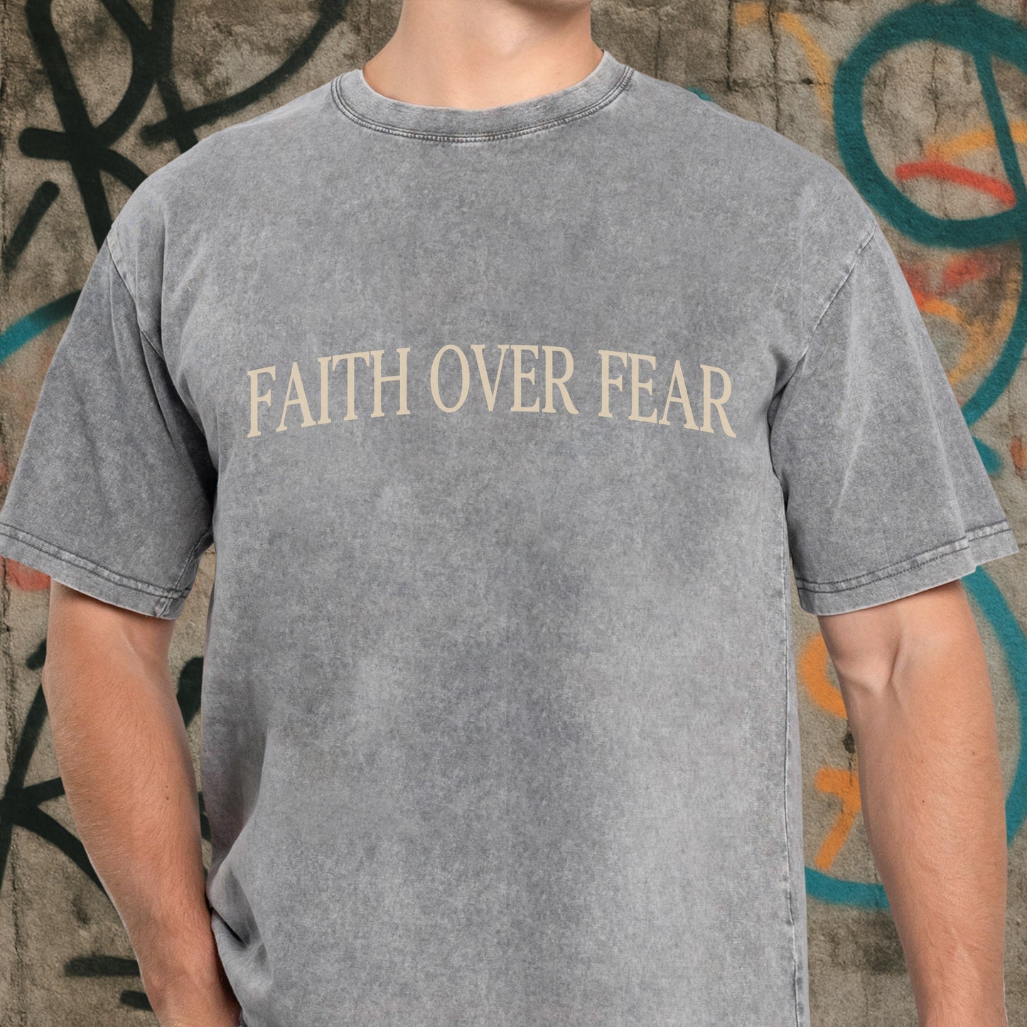 Faith Over Fear Two Sides Unisex Vintage Washed T-Shirt - Crown of Thorns Courage Declaration
