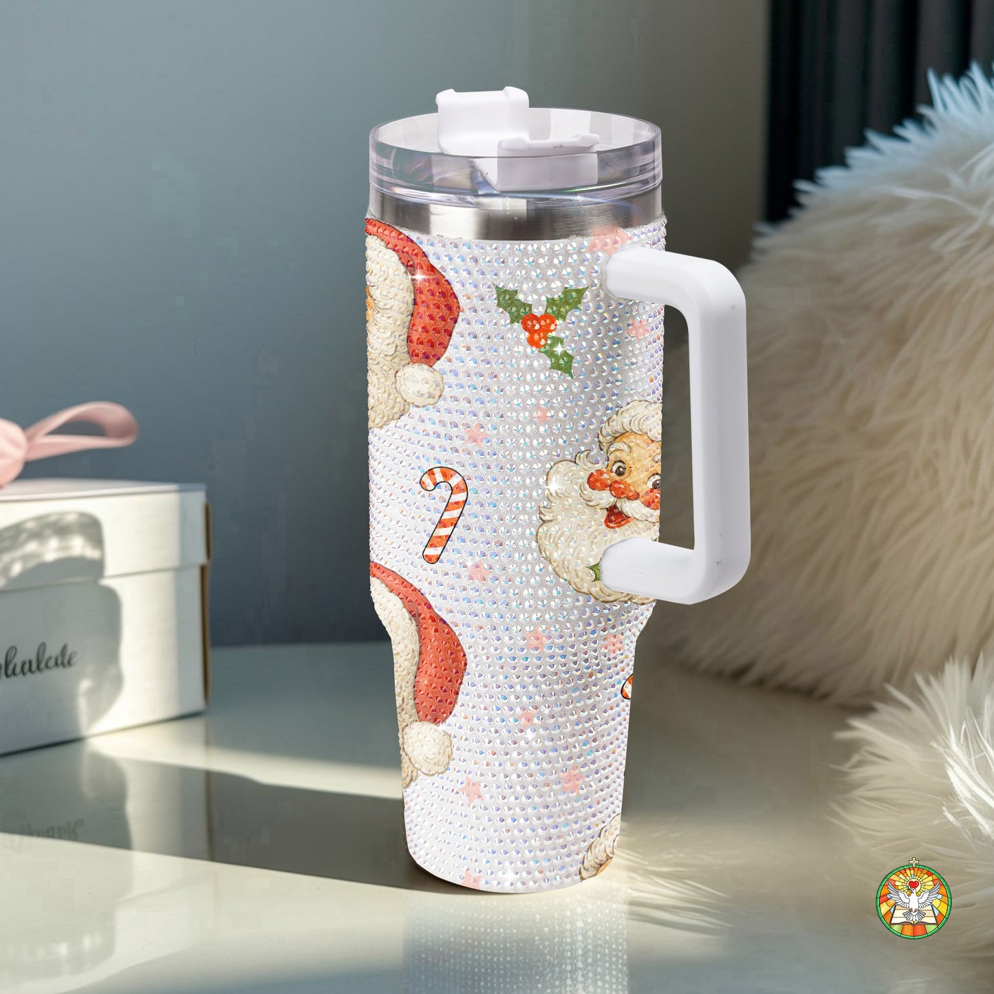 Santa Candy Cane Bling Diamond Tumbler 40oz - Sparkling Christmas Magic Rhinestone Cup