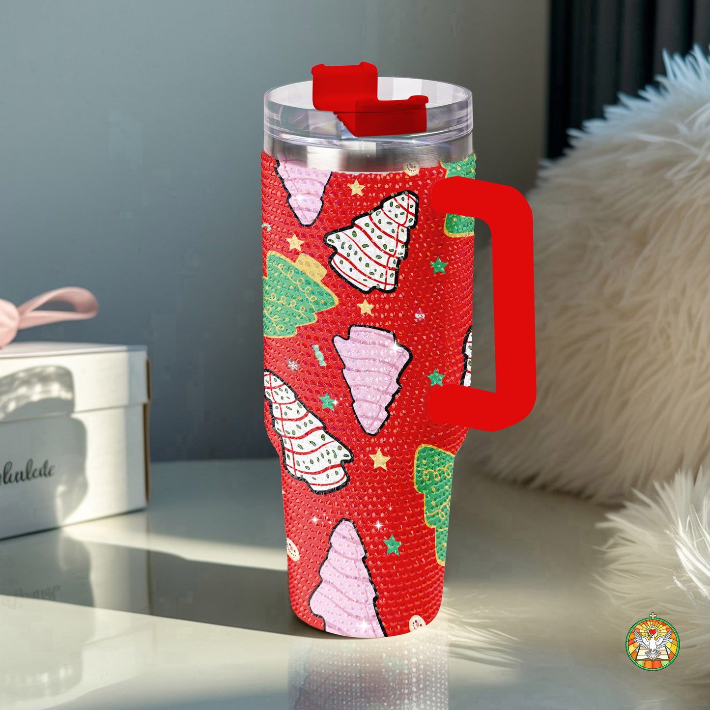 Christmas Trees Winter Hats Bling Diamond Tumbler 40oz - Sparkling Holiday Cozy Rhinestone Cup