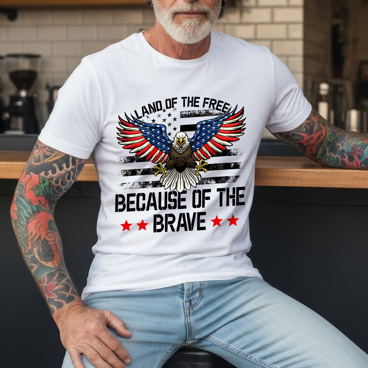 Land of the Free Because of the Brave Patriotic USA Eagle Tshirt