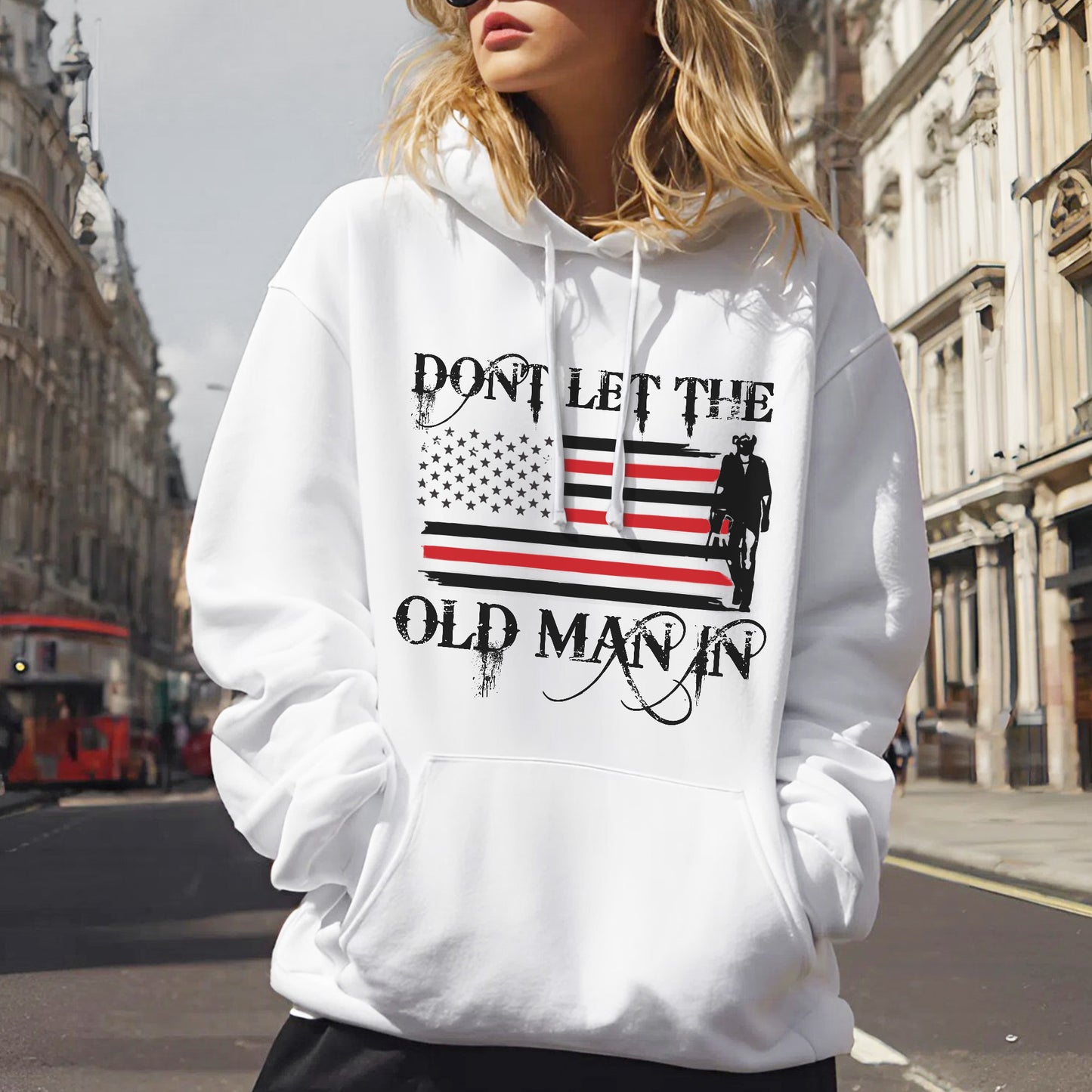 Don't Let The Old Man In T-Shirt Center - Patriotic Aging Wisdom Declaration