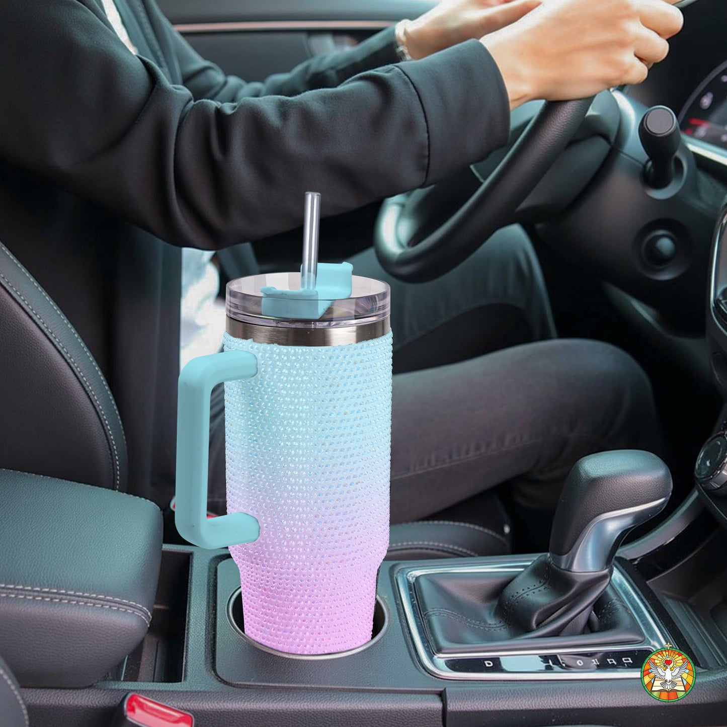 Blue Pink Gradient Bling Diamond Tumbler 40oz - Sparkling Ombre Dreams Rhinestone Cup