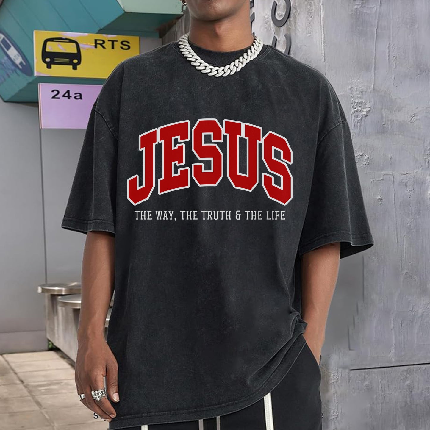 Jesus The Way The Truth & The Life Unisex Vintage Washed T-Shirt - Christian Faith Declaration
