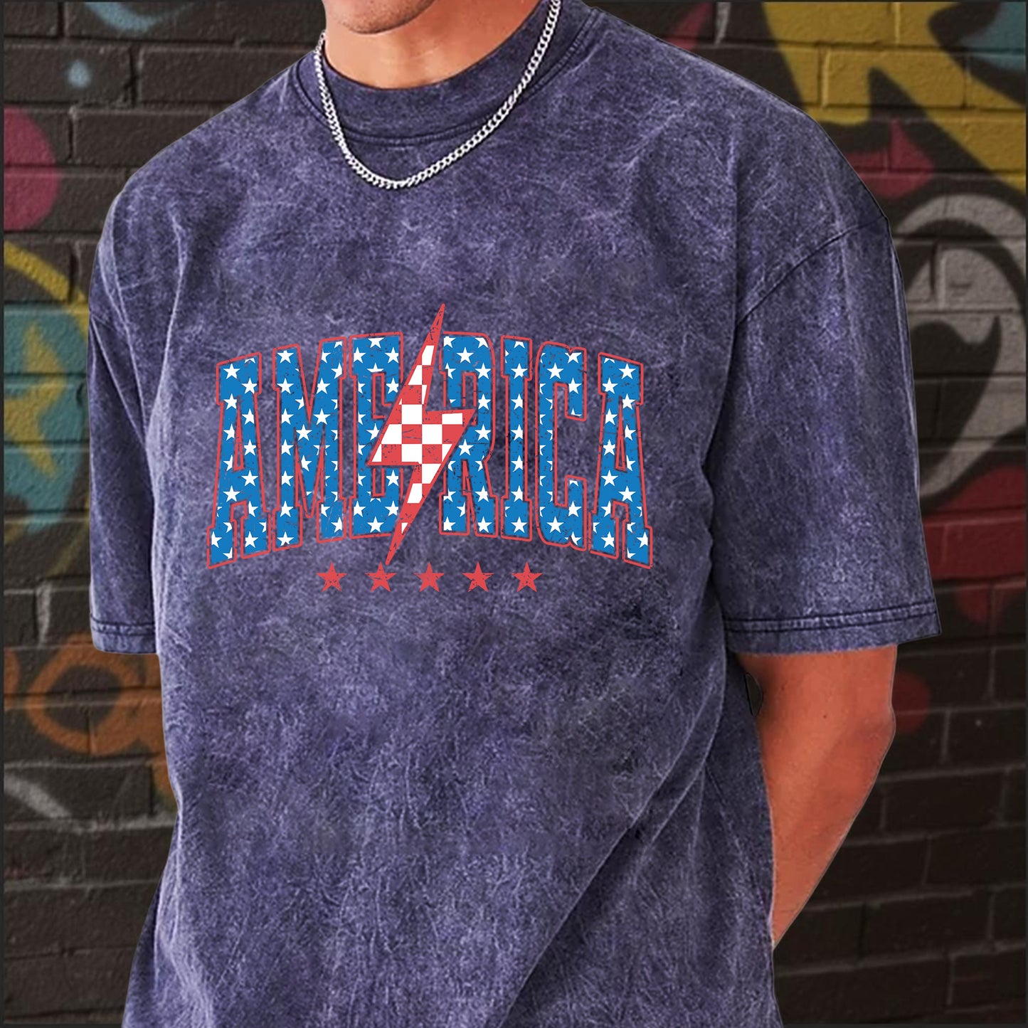 "America Lightning Bolt" Unisex Vintage Washed Cotton T-Shirt | Stars & Stripes Patriotic Tee | Faith Guided Life Apparel