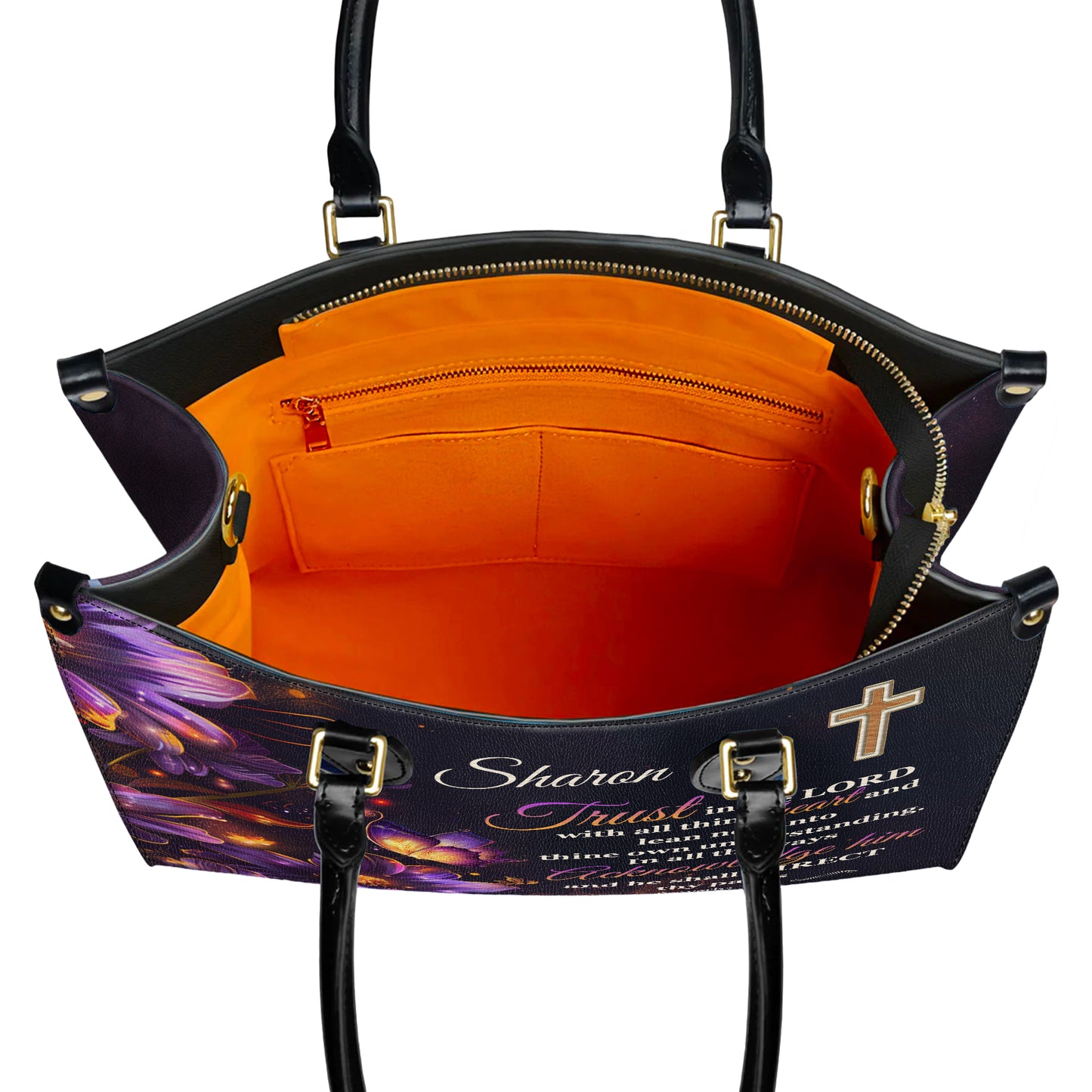 Trust In The Lord Proverbs 3:5-6 He Shall Direct Thy Paths Personalized Faith Leather Handbag