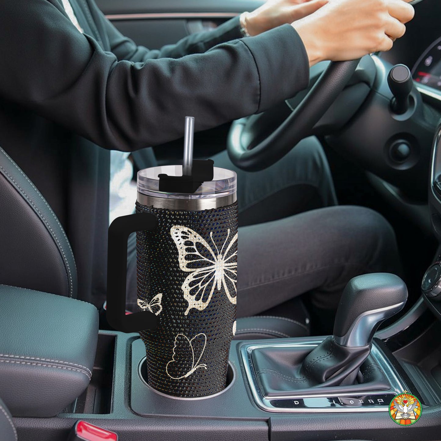 Butterfly Black Bling Diamond Tumbler 40oz - Sparkling Transformation Rhinestone Cup