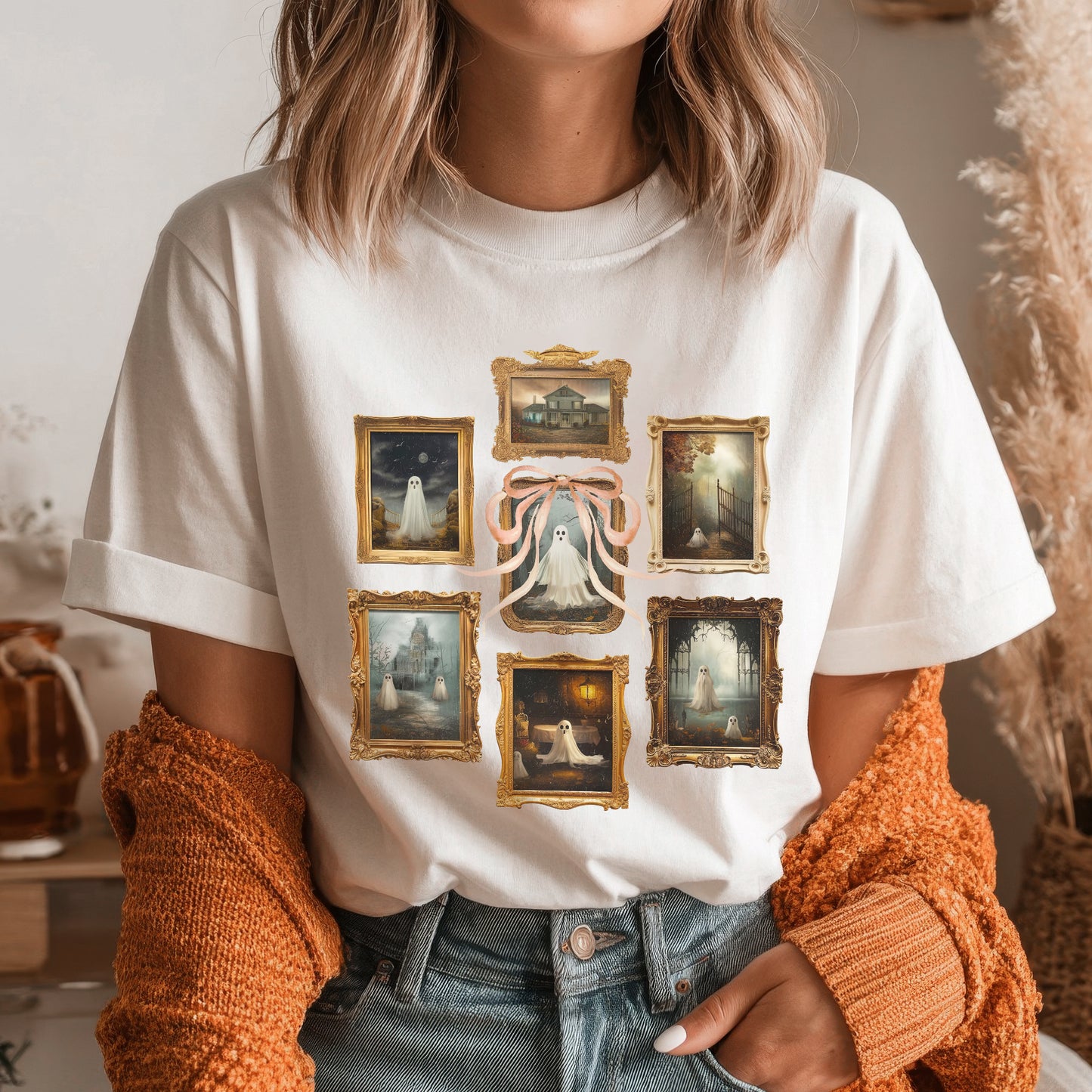 Vintage Ghost Gallery Museum Halloween T-Shirt Artistic Spooky Portrait Collection Aesthetic Tee