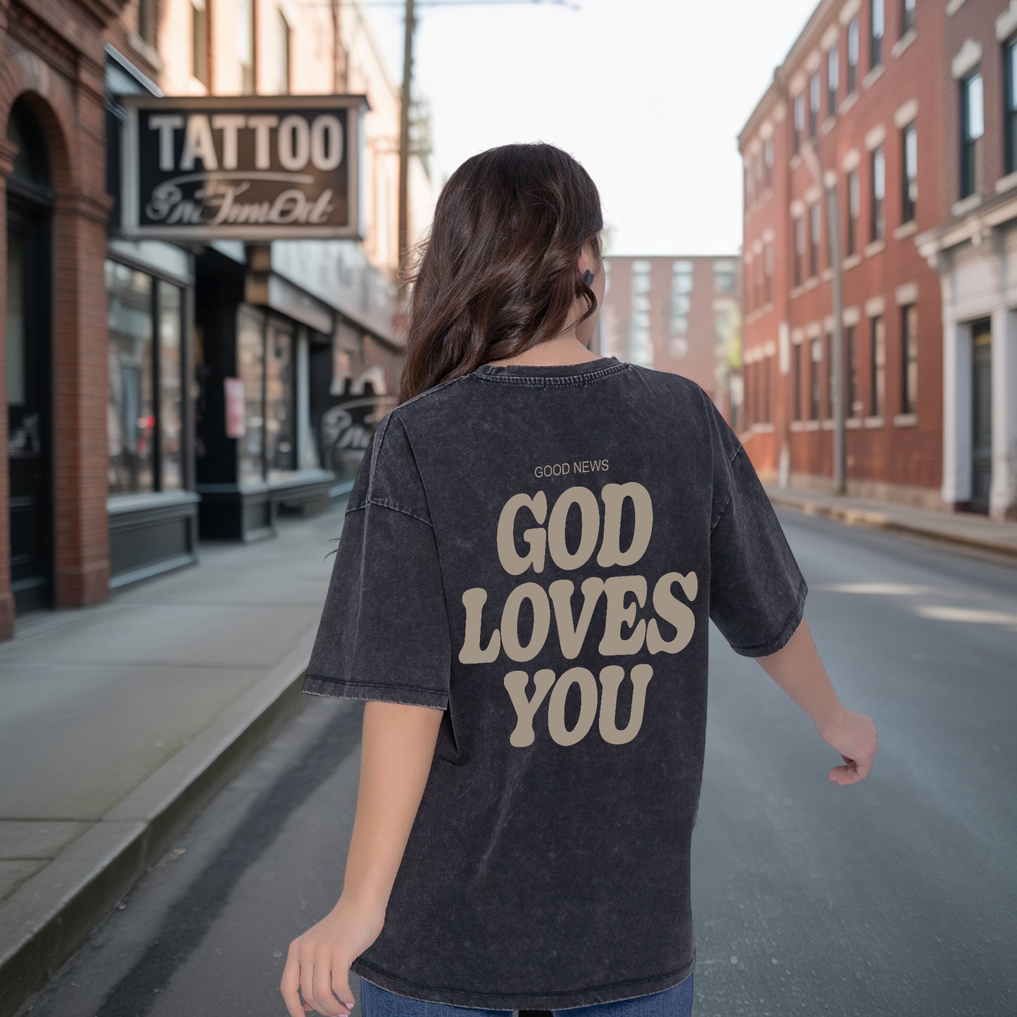 "God Loves You" Unisex Vintage Washed Christian T-Shirt Two Sides | John 3:16 Good News Declaration Tee | Faith Guided Life Apparel