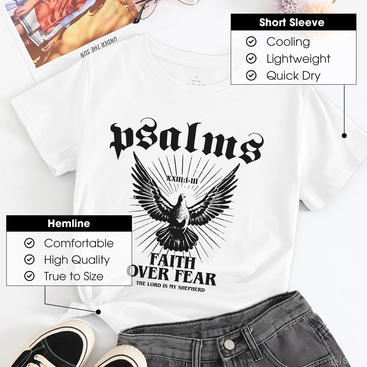 "Psalms Faith Over Fear" Eagle Wings Christian T-Shirt | Faith Guided Life Apparel
