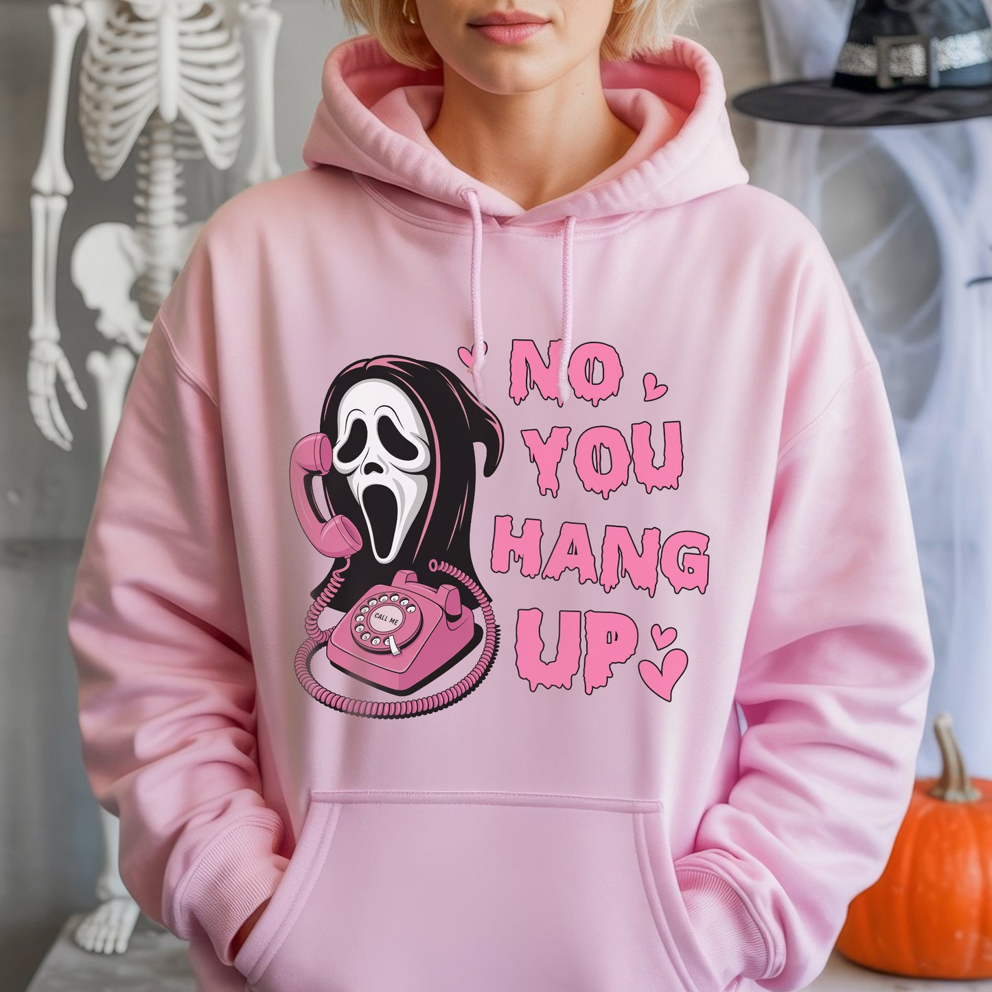 No You Hang Up Ghostface Pink Phone Halloween T-Shirt Scream Movie Horror Romance Tee