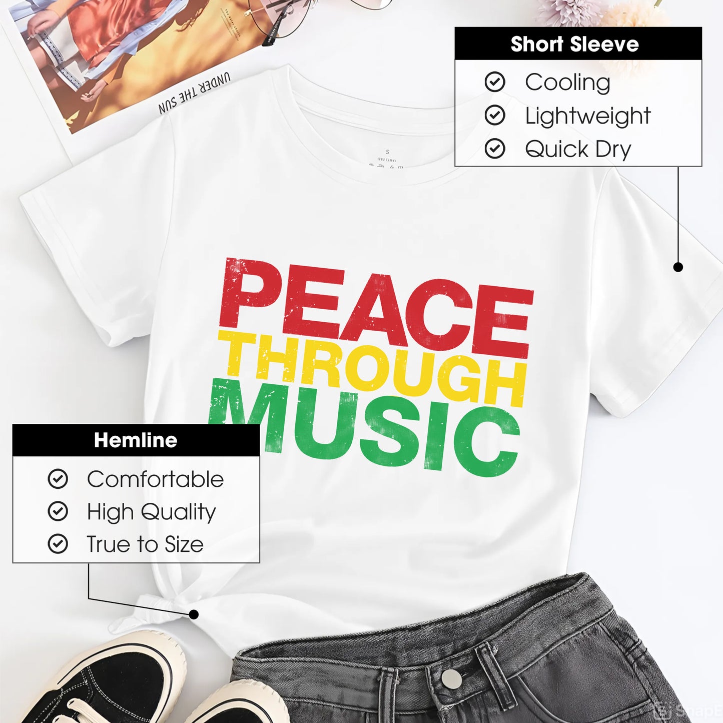 Peace Through Music T-Shirt - Rastafarian Colors Unity Declaration