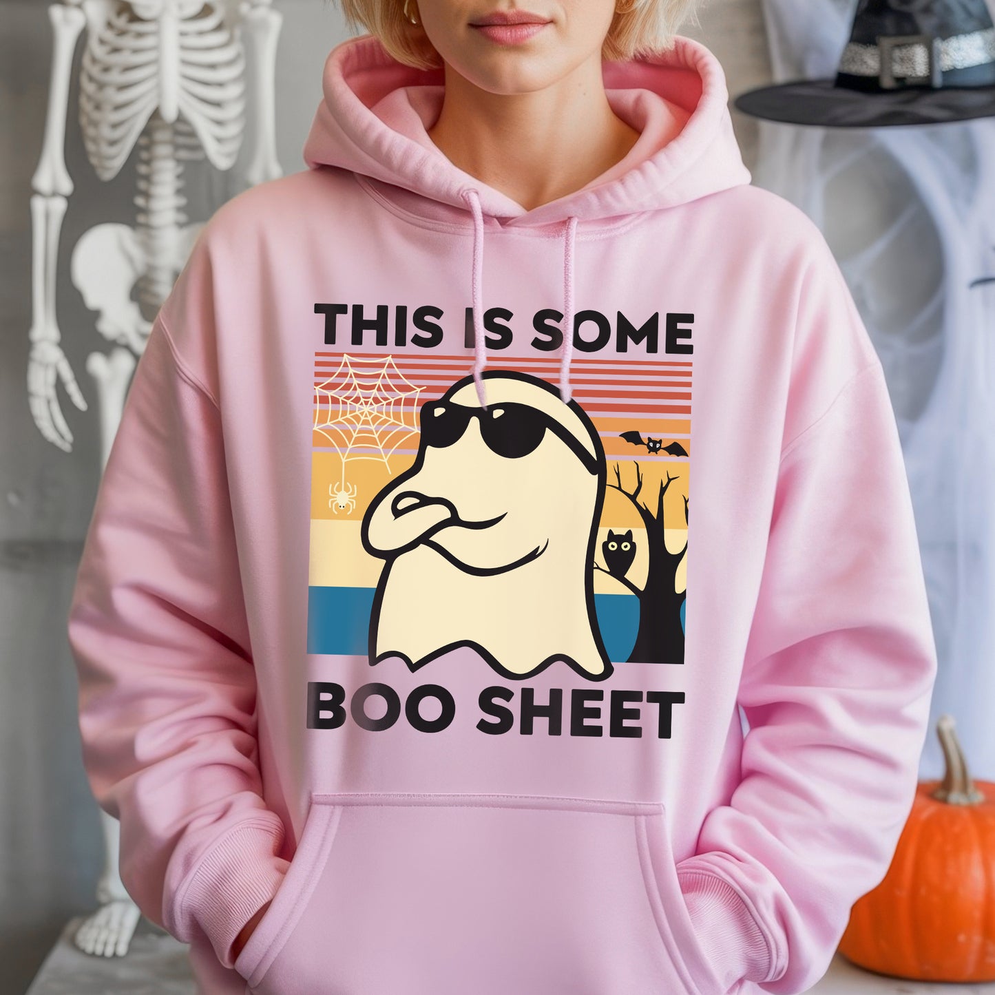 This Is Some Boo Sheet Funny Ghost Halloween T-Shirt - Vintage Sunset Spooky Season Humor Tee